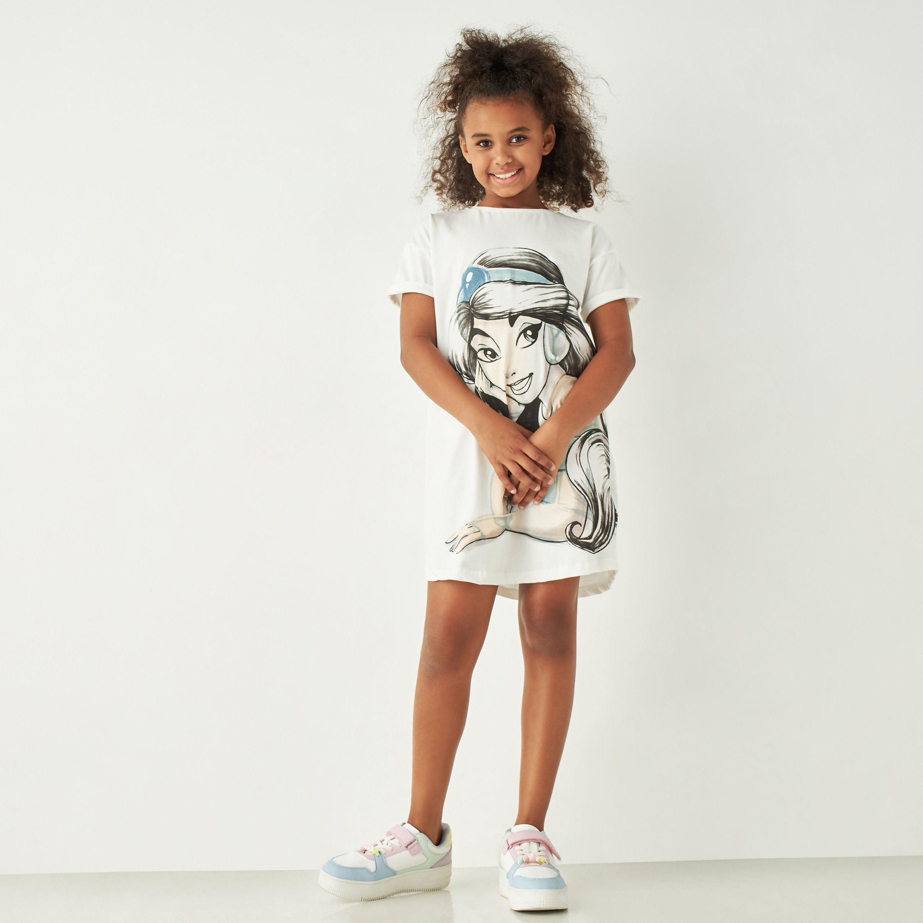 Disney Princess Jasmine Print Dress with Short Sleeves-girls-clothing-dressesandjumpsuits-image-1
