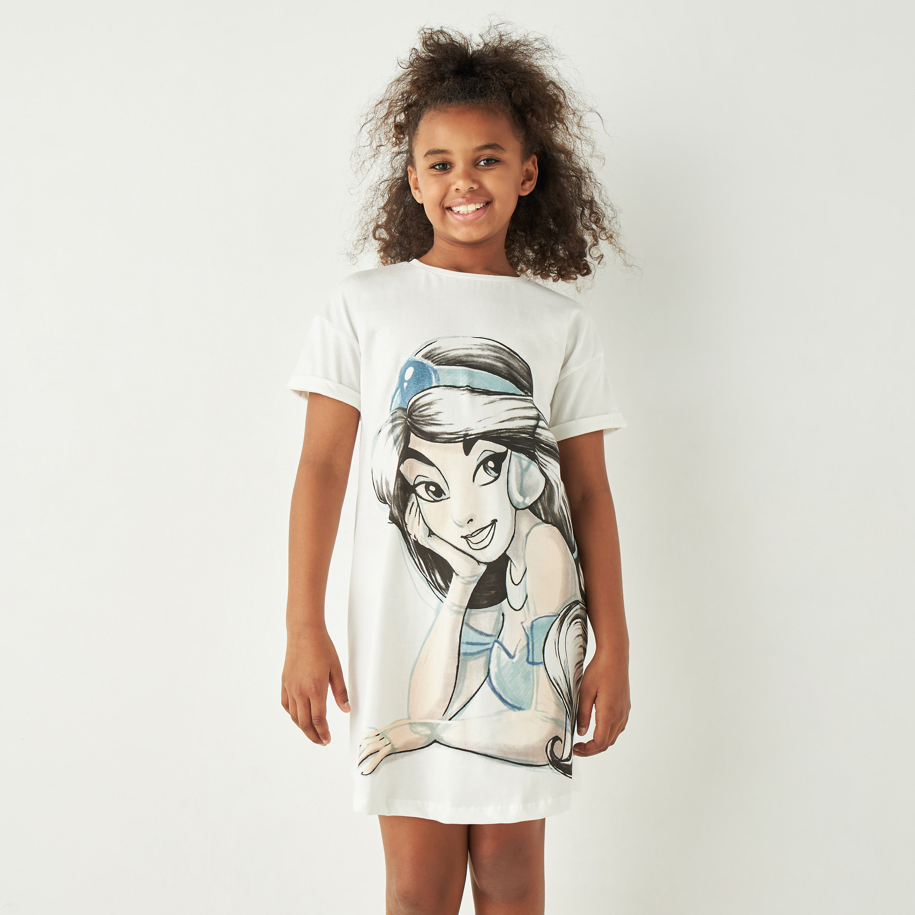 Disney Princess Jasmine Print Dress with Short Sleeves-girls-clothing-dressesandjumpsuits-image-2