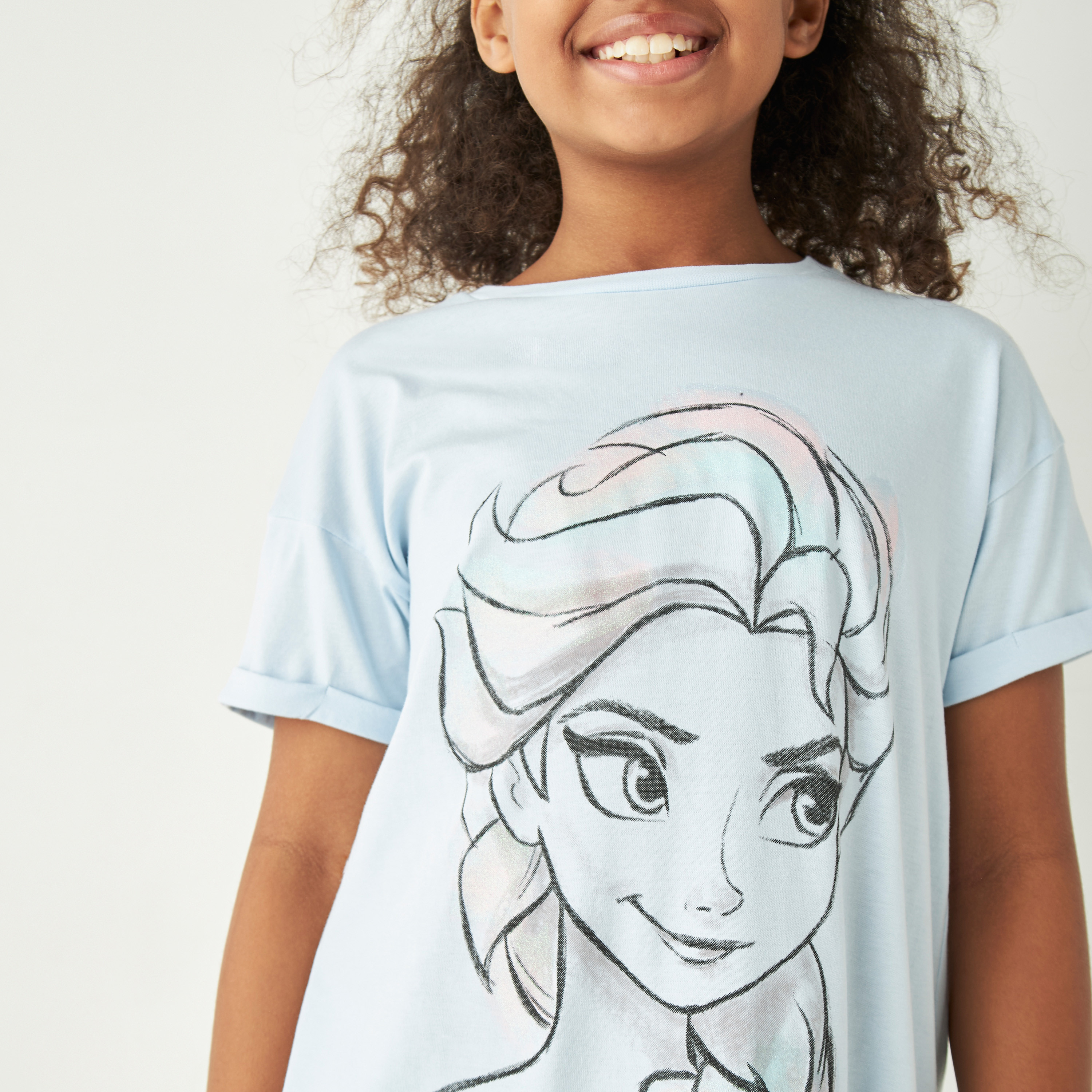 Buy Disney Elsa Print Dress with Round Neck and Short Sleeves Online Babyshop Kuwait