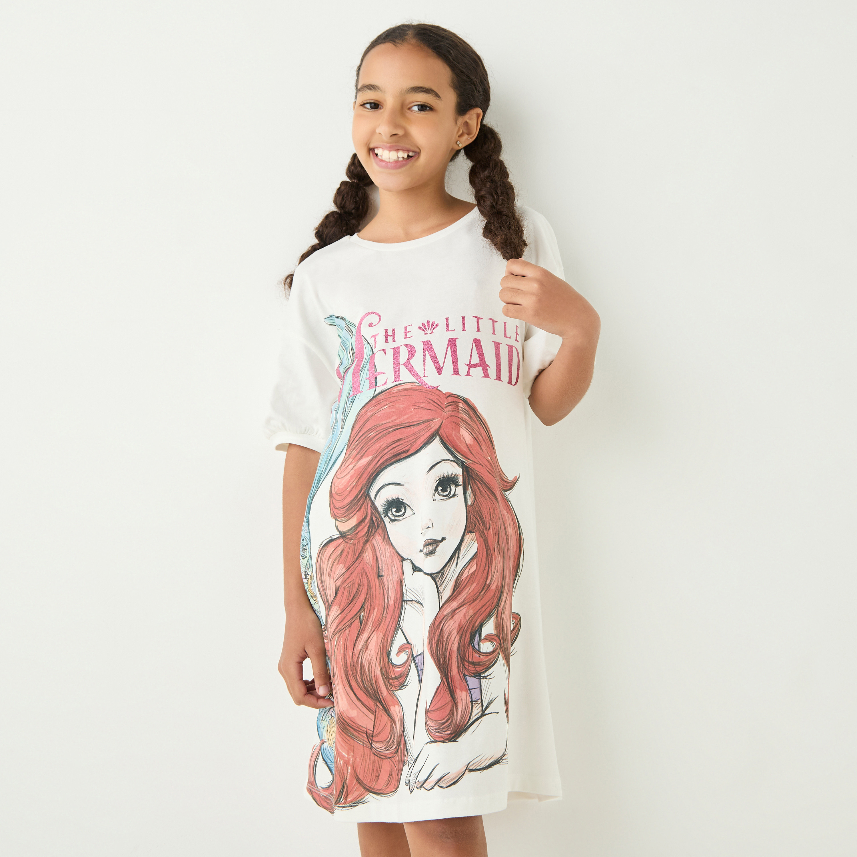 فستان إيه لاين بأكمام بأكتاف منسدلة وطبعات من ديزني-girls-clothing-dressesandjumpsuits-image-4