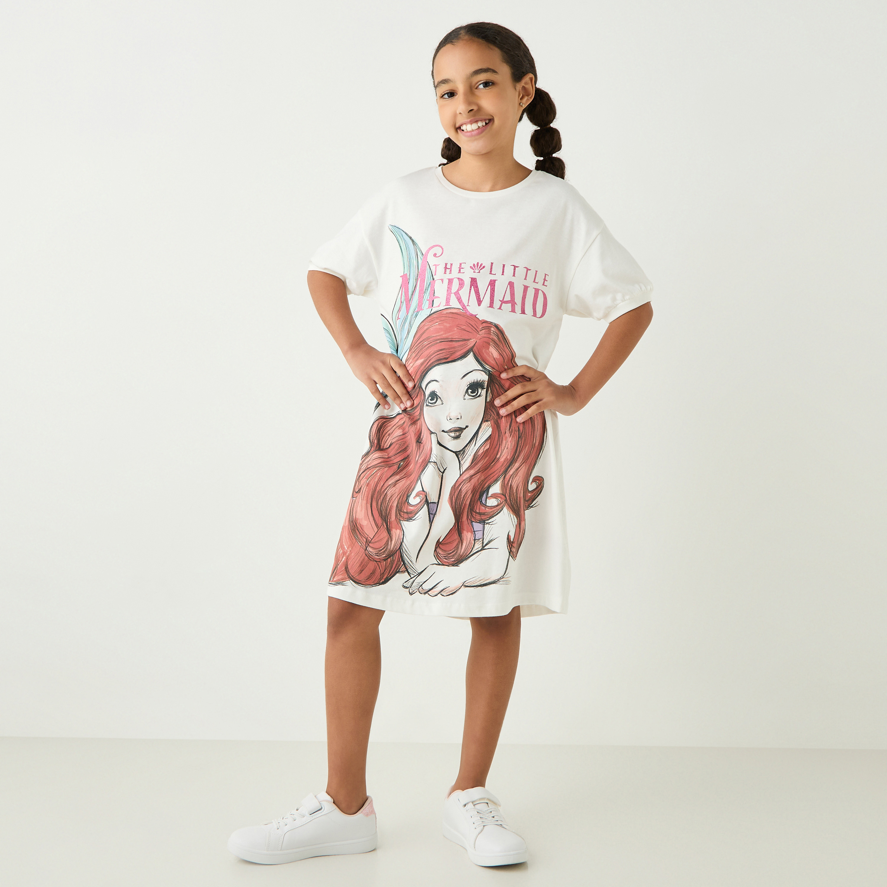 فستان إيه لاين بأكمام بأكتاف منسدلة وطبعات من ديزني-girls-clothing-dressesandjumpsuits-image-3