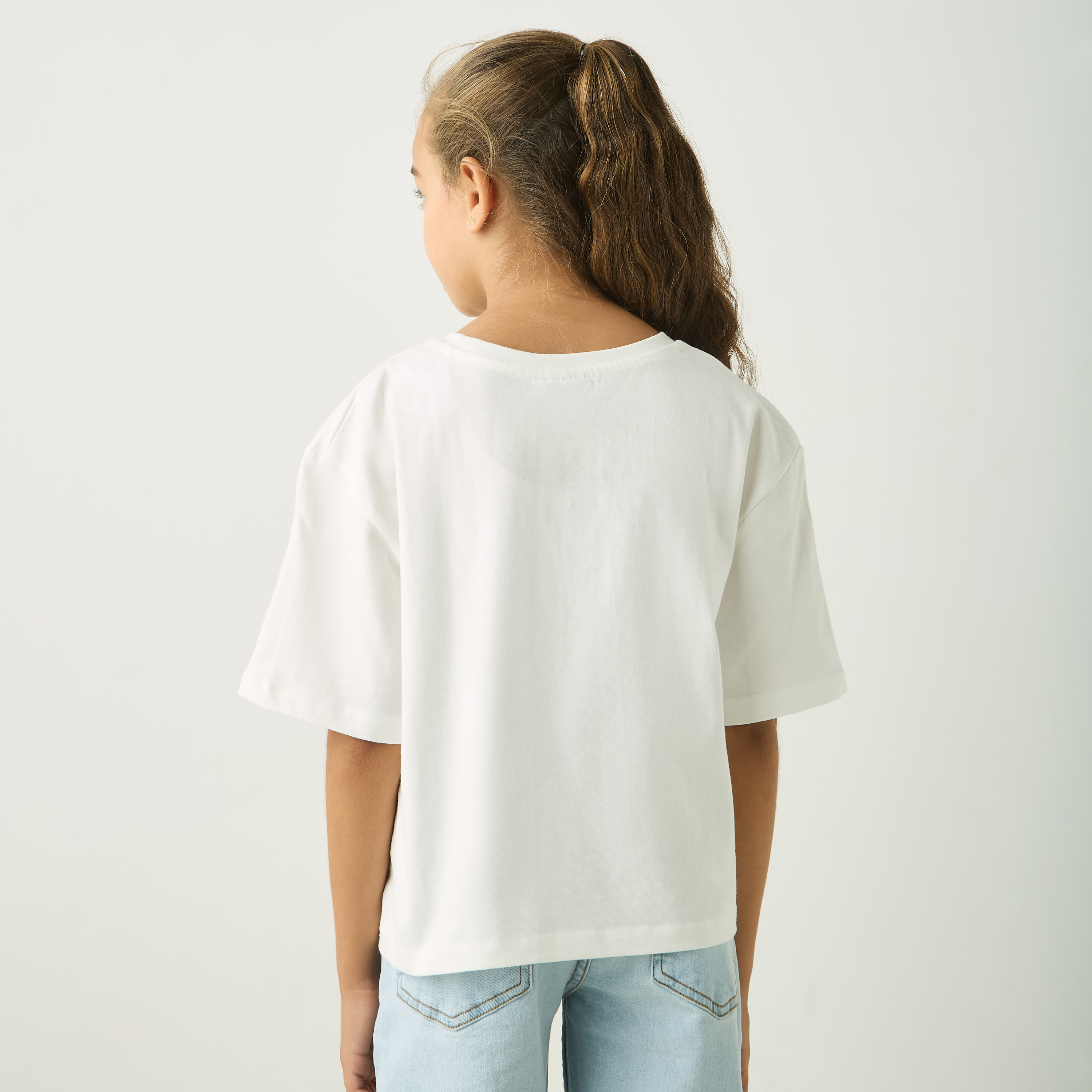 Disney SmileyWorld Print T-shirt with Drop Shoulder Sleeves and Round Neck-girls-clothing-tshirts-image-3
