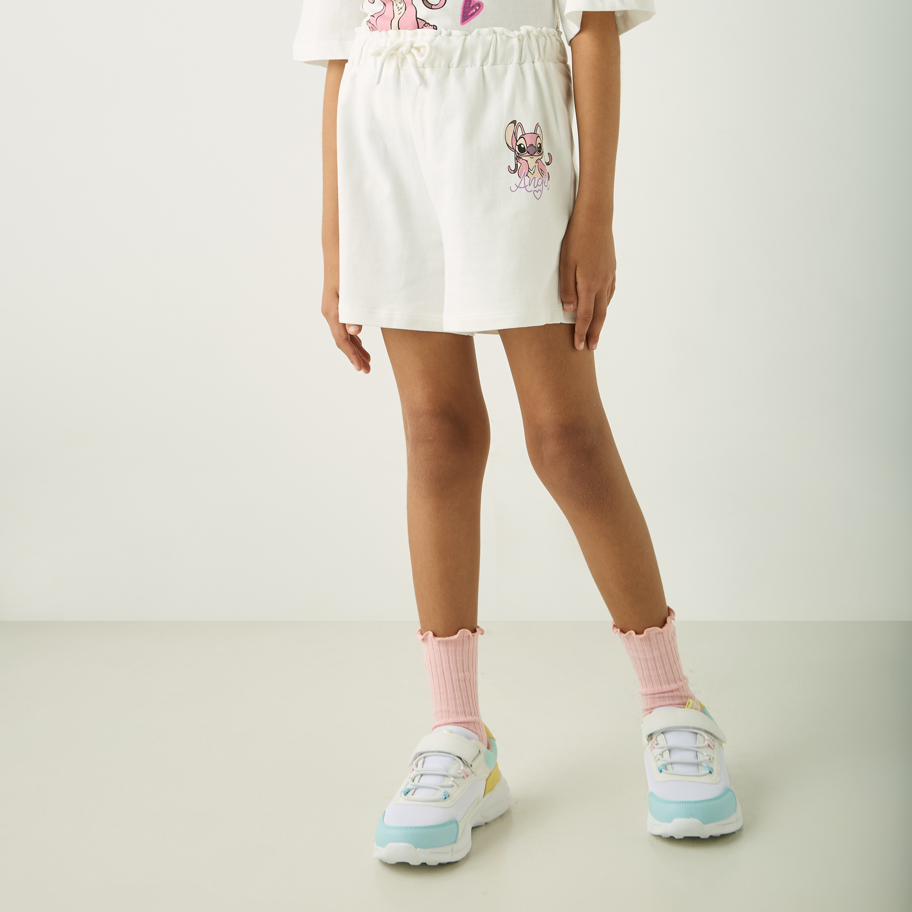 SmileyWorld Angel Print Shorts with Drawstring Closure-girls-clothing-bottoms-shorts-image-1
