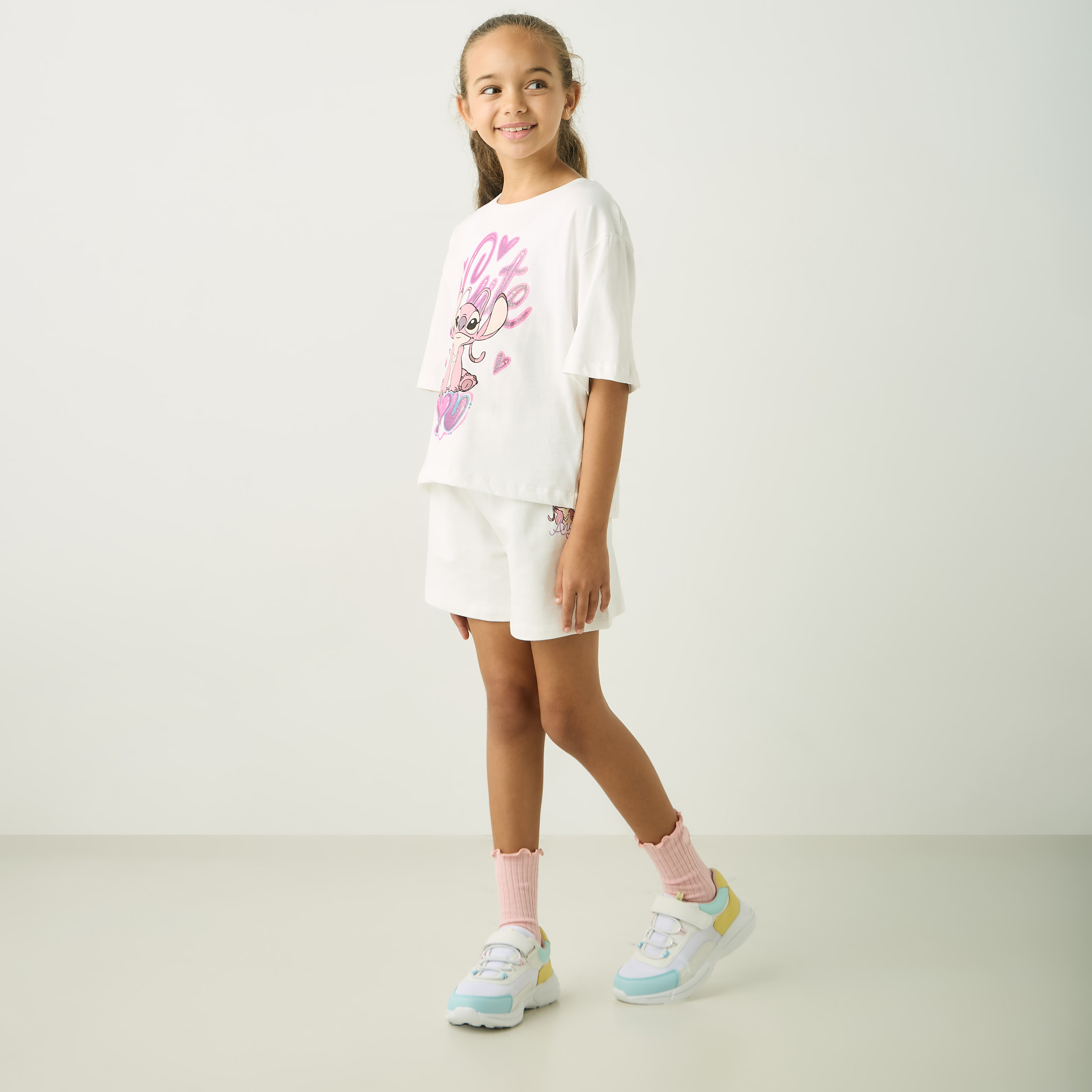 SmileyWorld Angel Print Shorts with Drawstring Closure-girls-clothing-bottoms-shorts-image-2