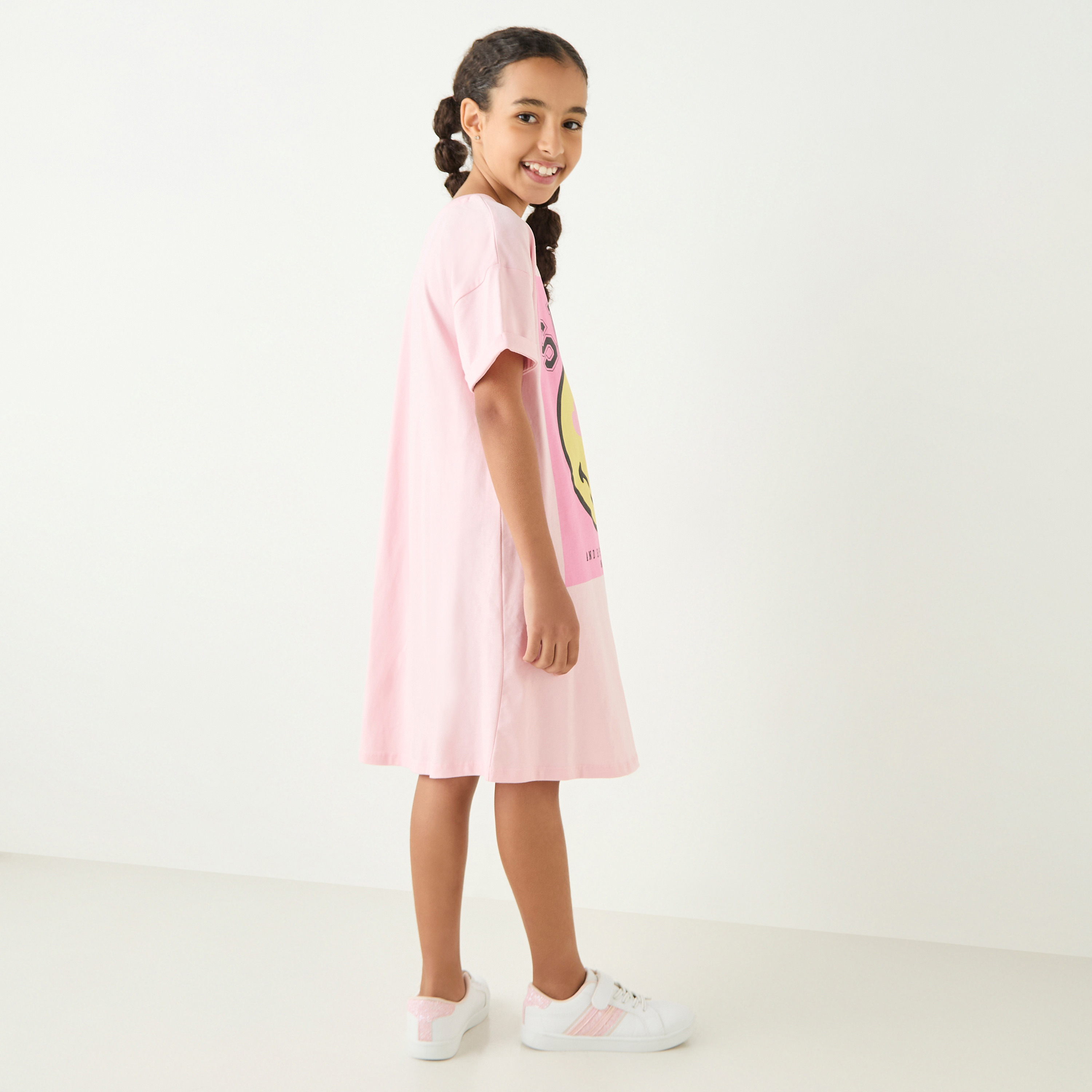 SmileyWorld Printed Dress with Drop Shoulder Sleeves-girls-clothing-dressesandjumpsuits-image-3