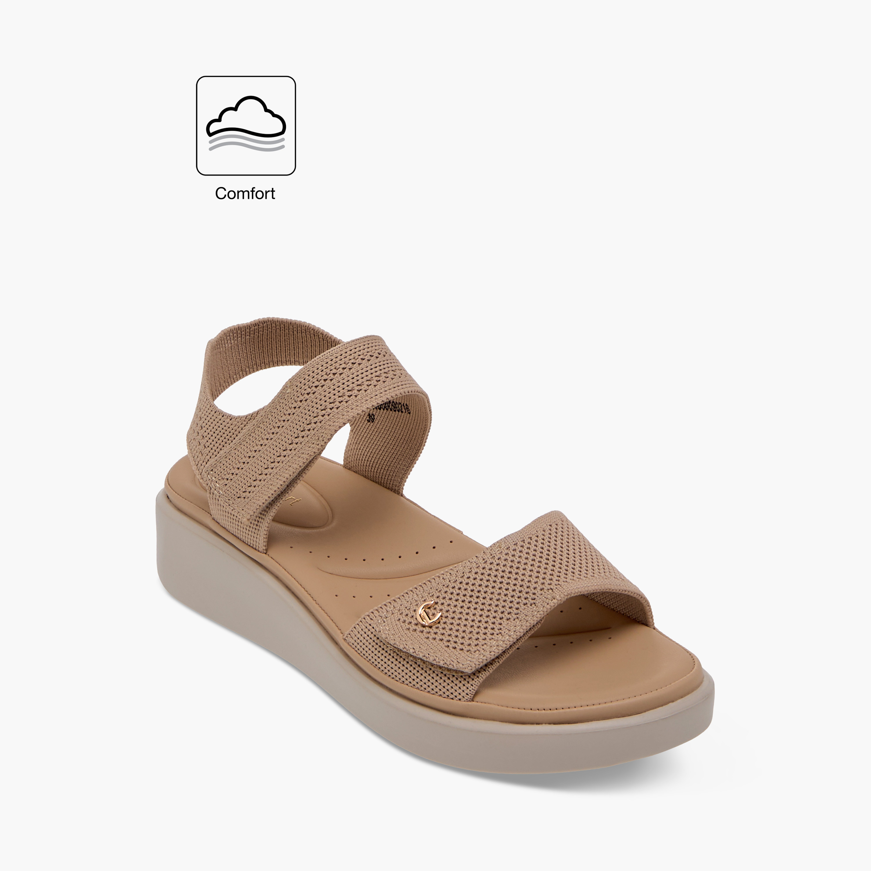 Le Confort Textured Comfort Sandals with Hook and Loop Closure-women-shoes-sandals-heeled-image-2