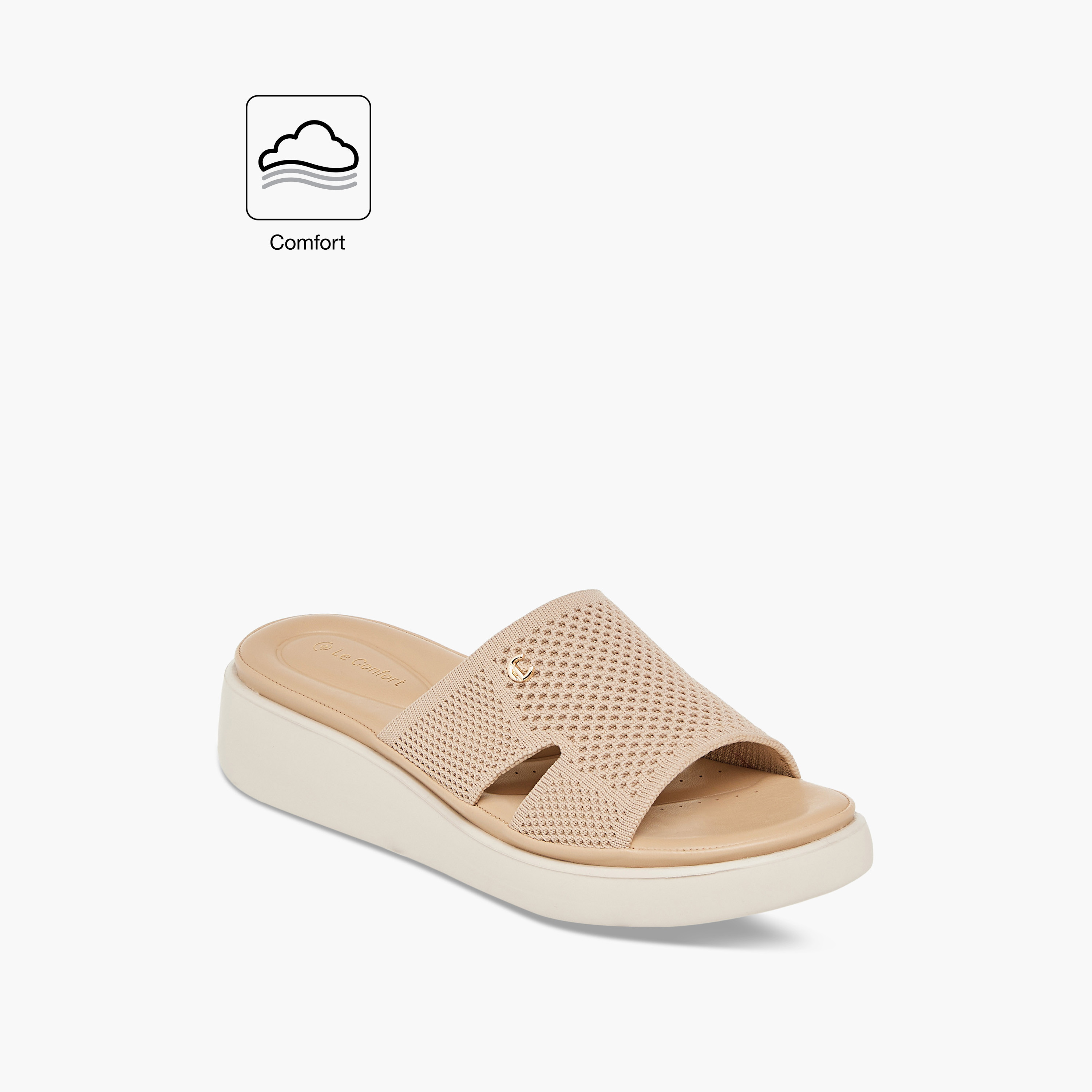 صندل مسطّح مريح سهل الارتداء بتفاصيل مفرغة من لو كونفورت-women-shoes-sandals-heeled-image-2
