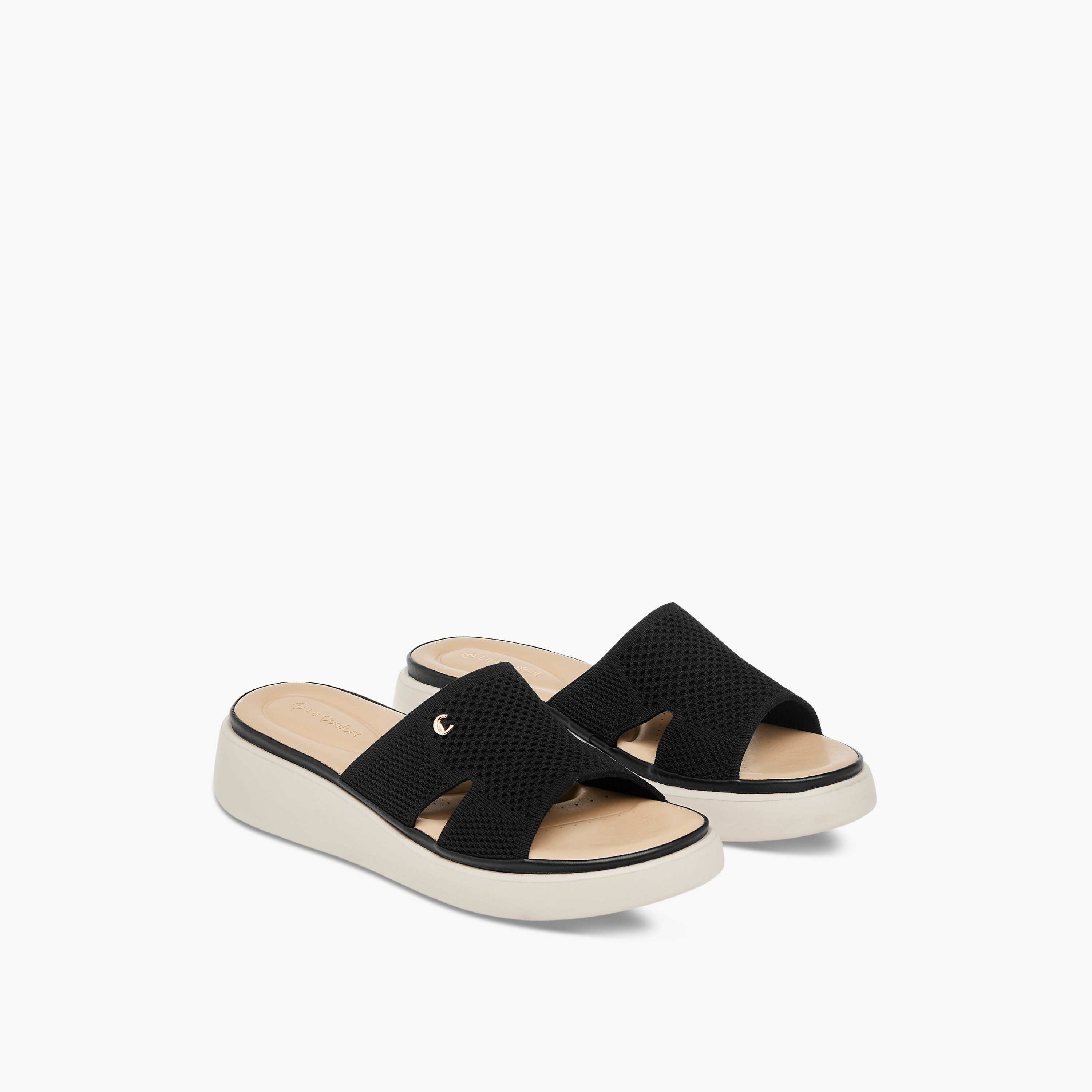 Le Confort Cutout Detail Slip-On Flatform Comfort Sandals-women-shoes-sandals-heeled-image-1