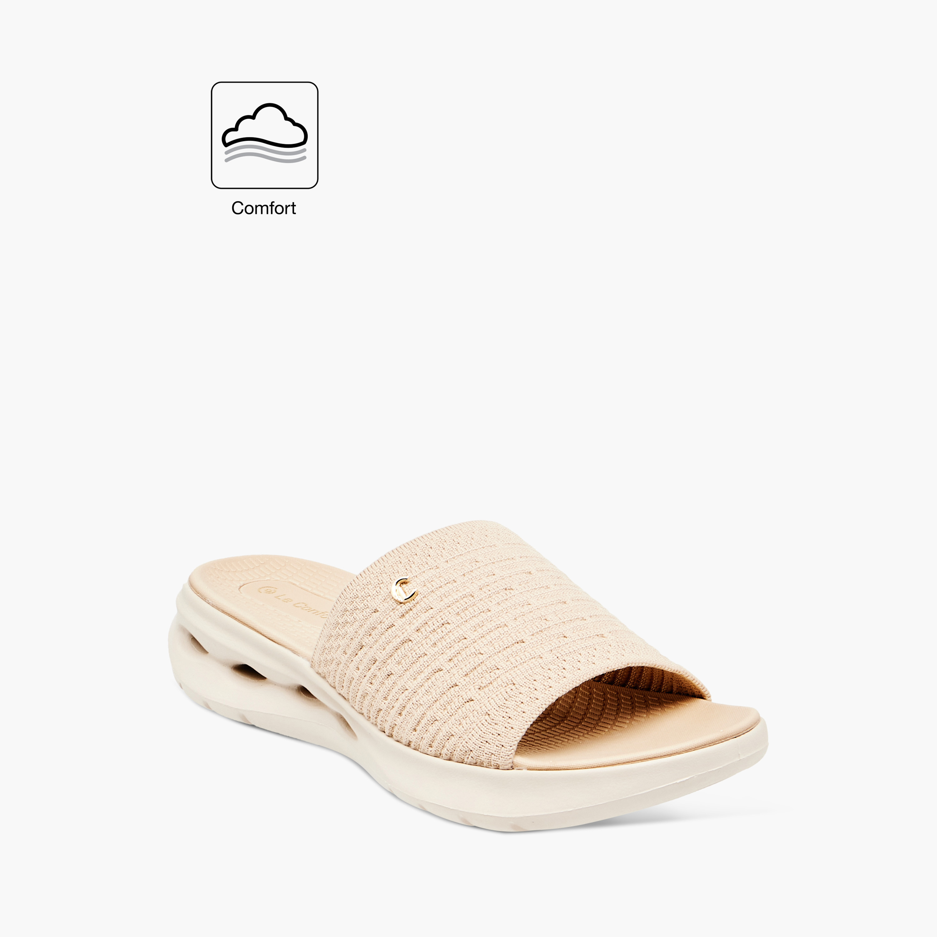 Le Confort Women's Textured Slide Comfort Sandals with Slip-On Closure-women-shoes-flats-sandals-image-2