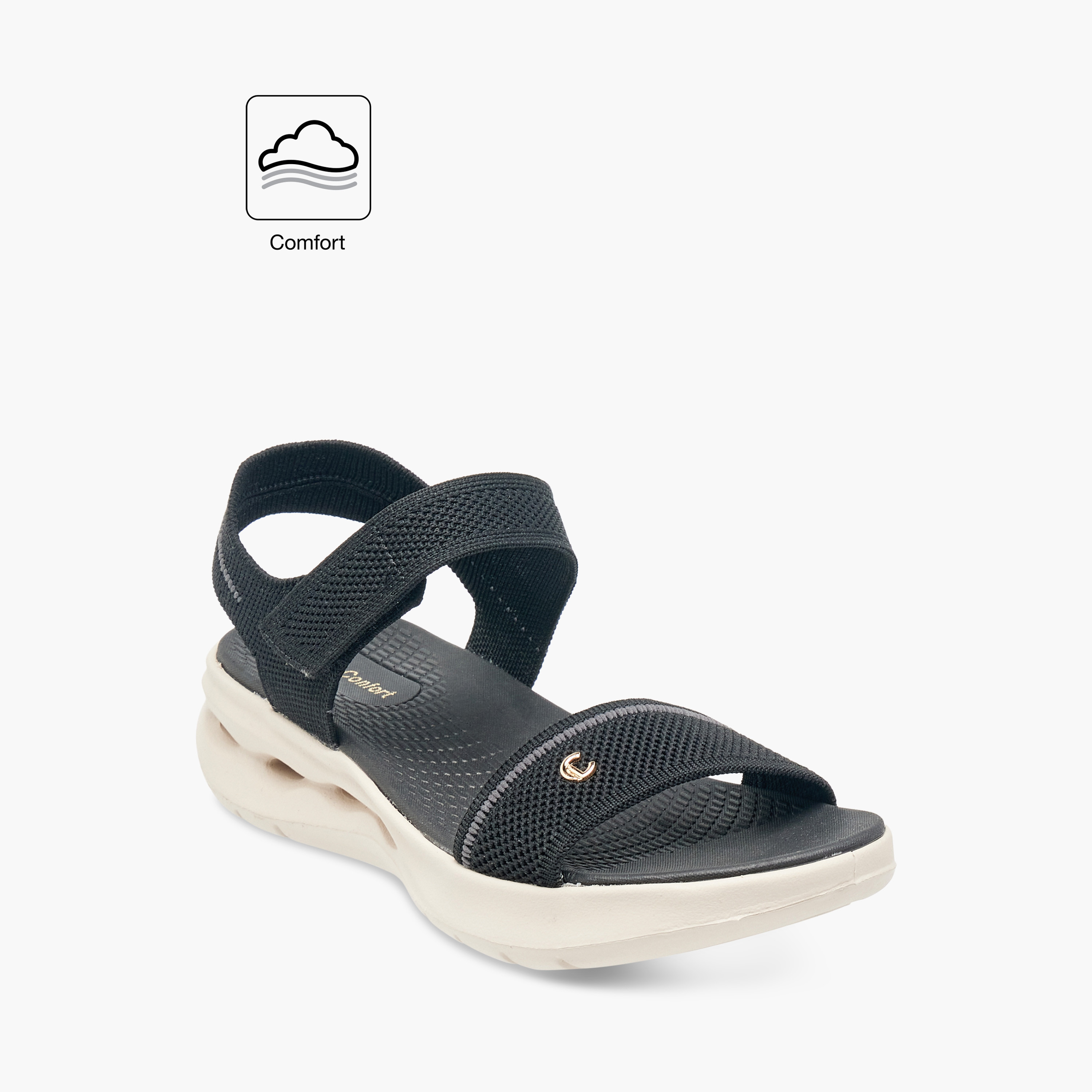 صندل محبوك مريح بشريط إغلاق لاصق للنساء من لو كونفورت-women-shoes-sandals-flats-image-4