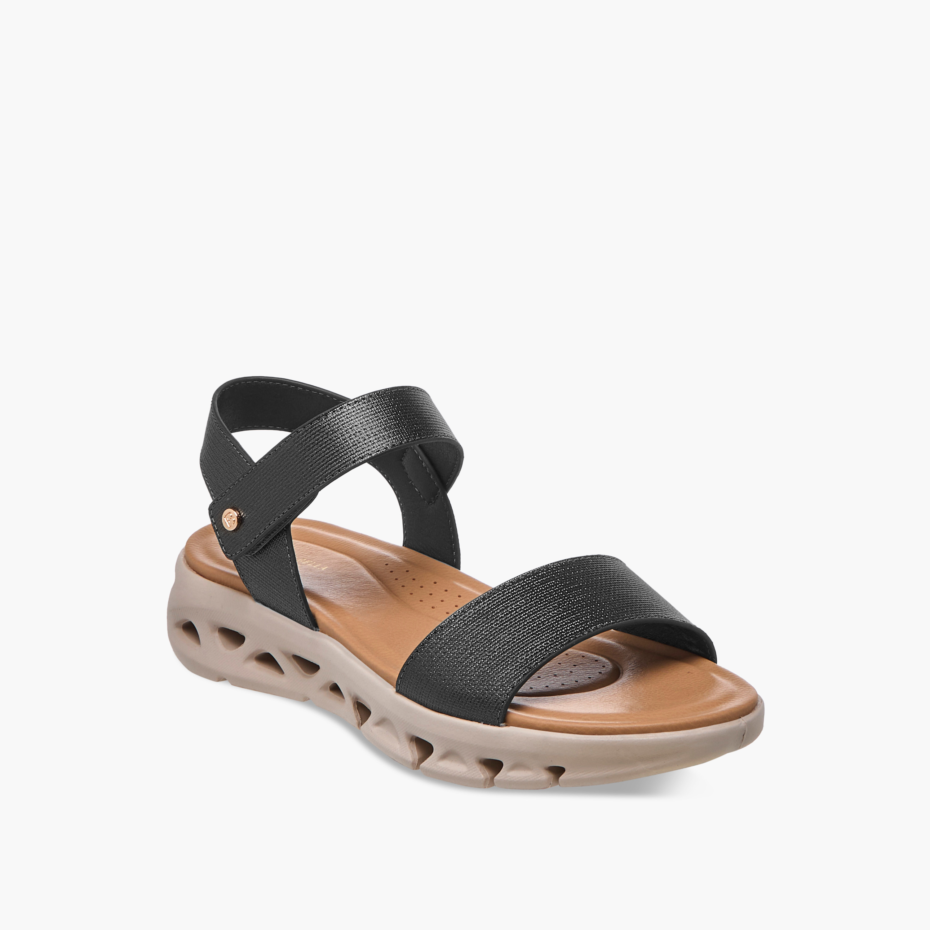 Flora Bella Textured Strap Sandals with Hook and Loop Closure-women-shoes-flats-sandals-image-2