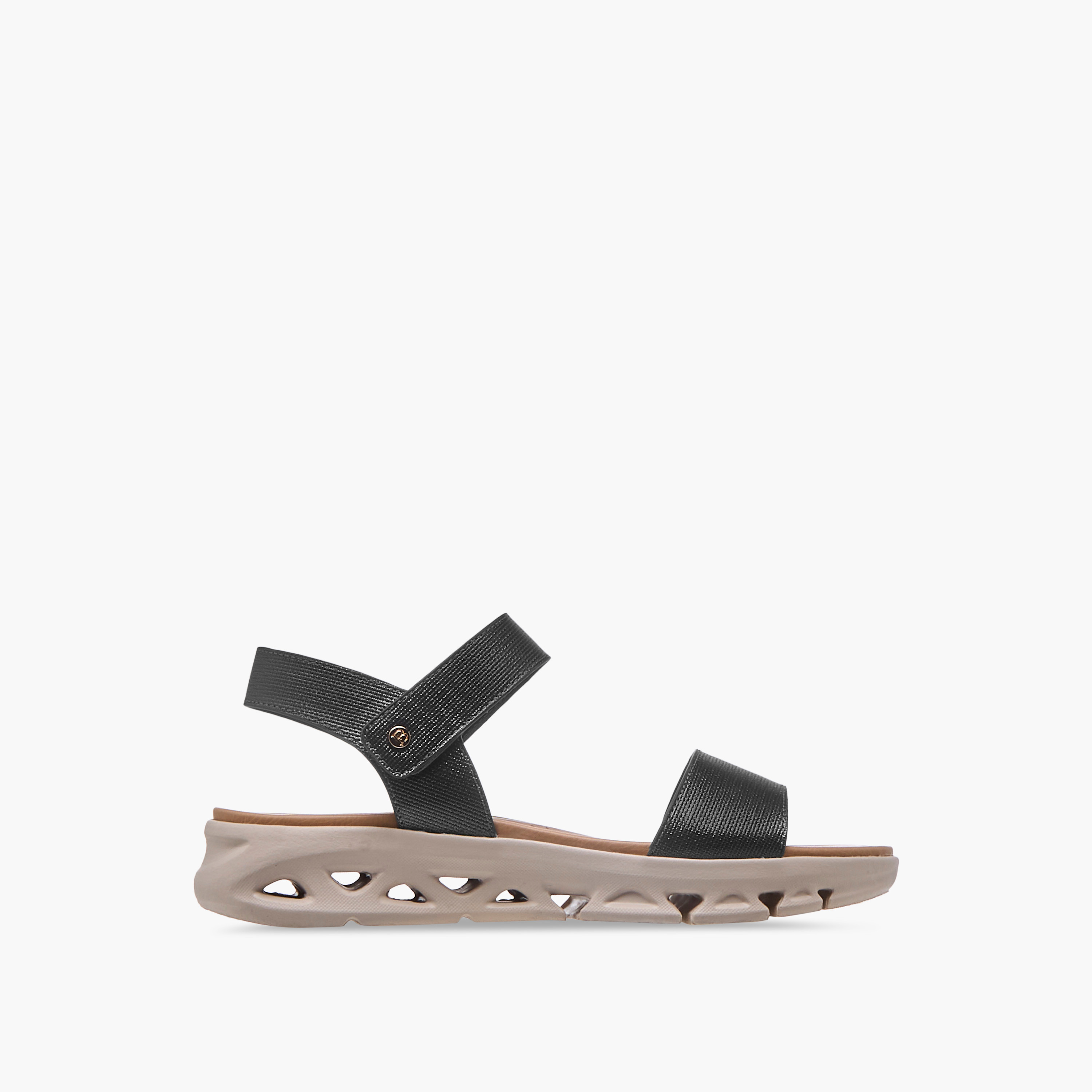 Flora Bella Textured Strap Sandals with Hook and Loop Closure-women-shoes-flats-sandals-image-3