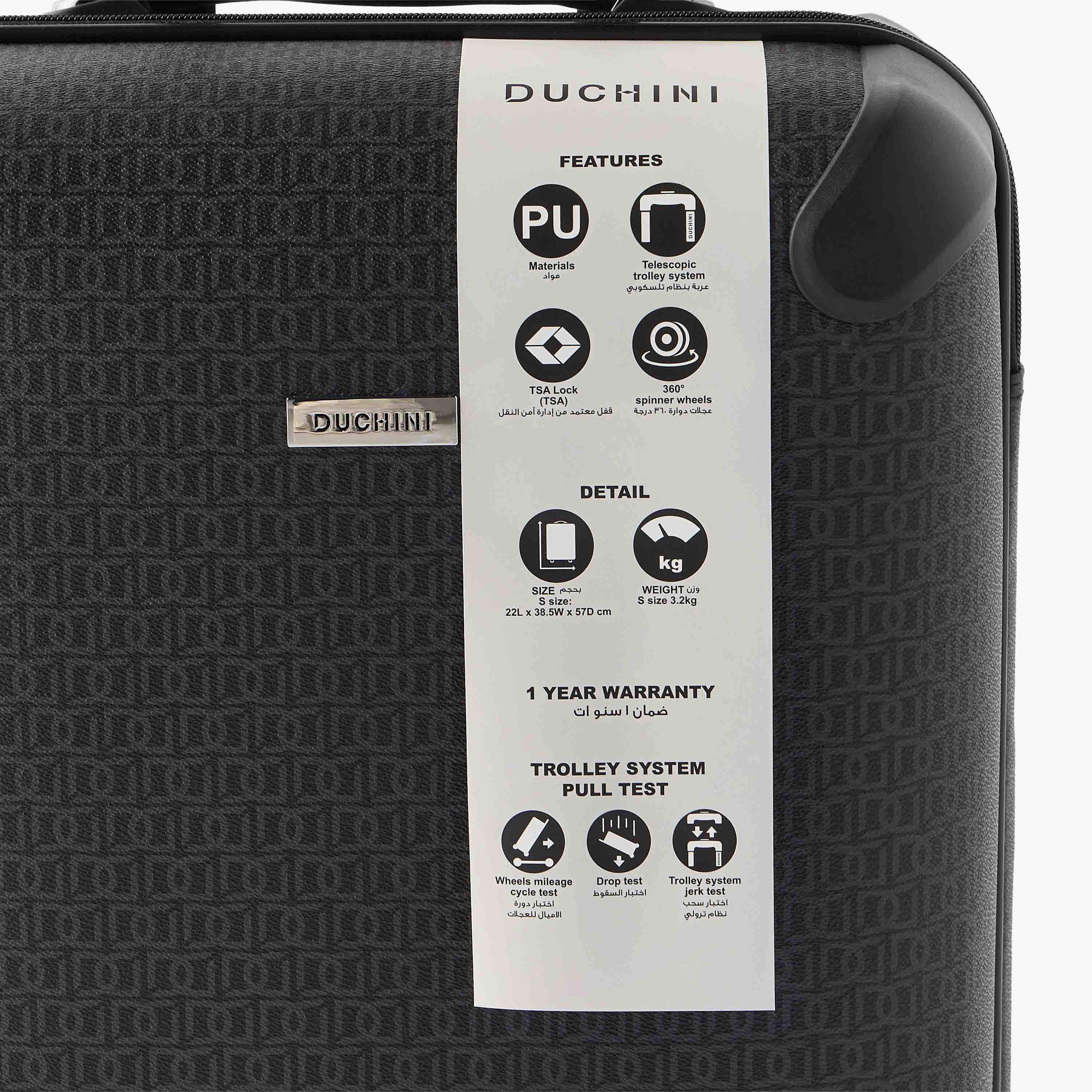 Duchini Monogram Print Hardcase Trolley Bag with Retractable Handle - 20 inches Check-in Bag-travel-luggagesandbags-luggage-image-8