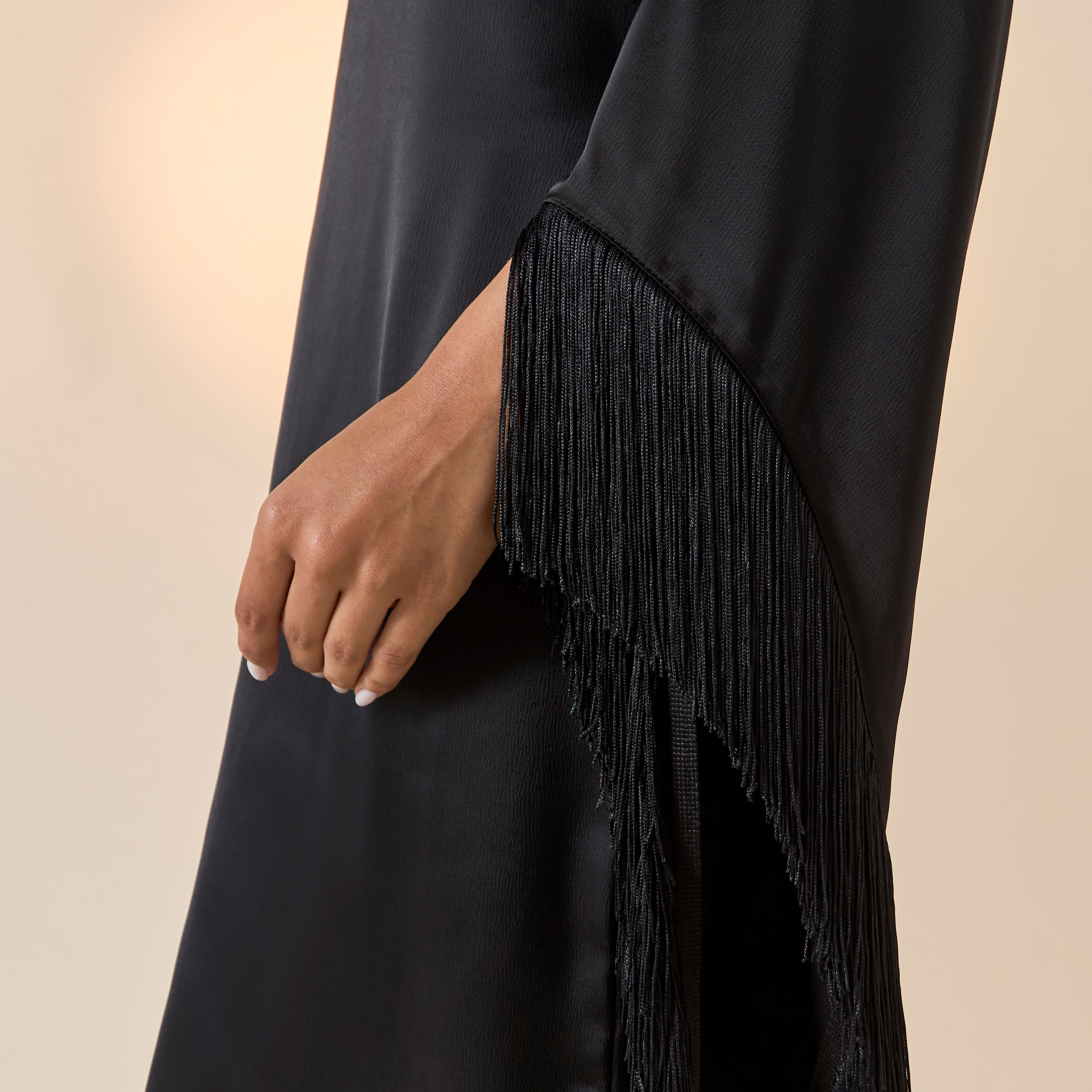 FYOR Solid High Neck Dress with Fringe Detail Sleeves-women-clothing-dresses-image-5