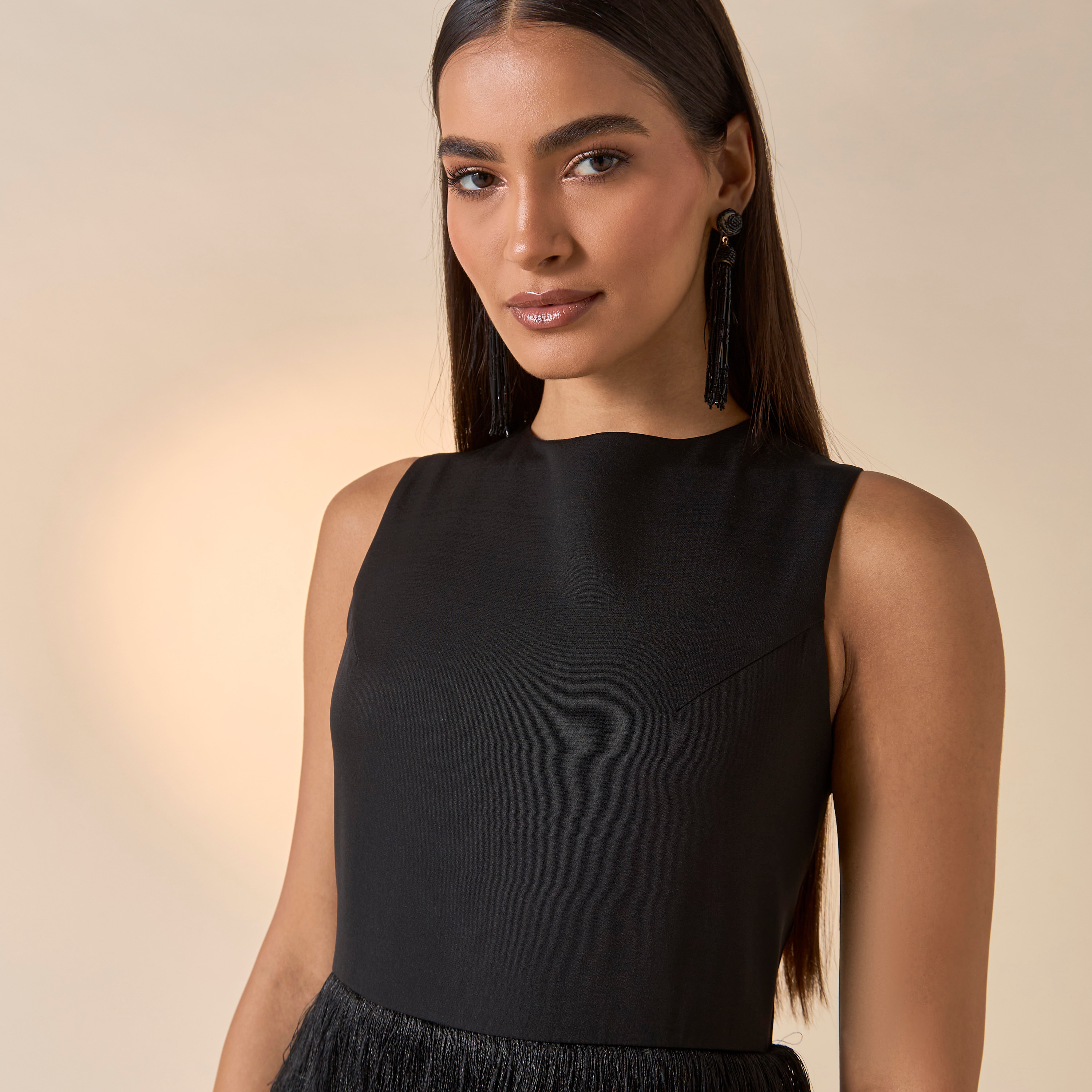 فستان دون أكمام بياقة مستديرة وتفاصيل شراشيب من فيور-women-clothing-dresses-image-5