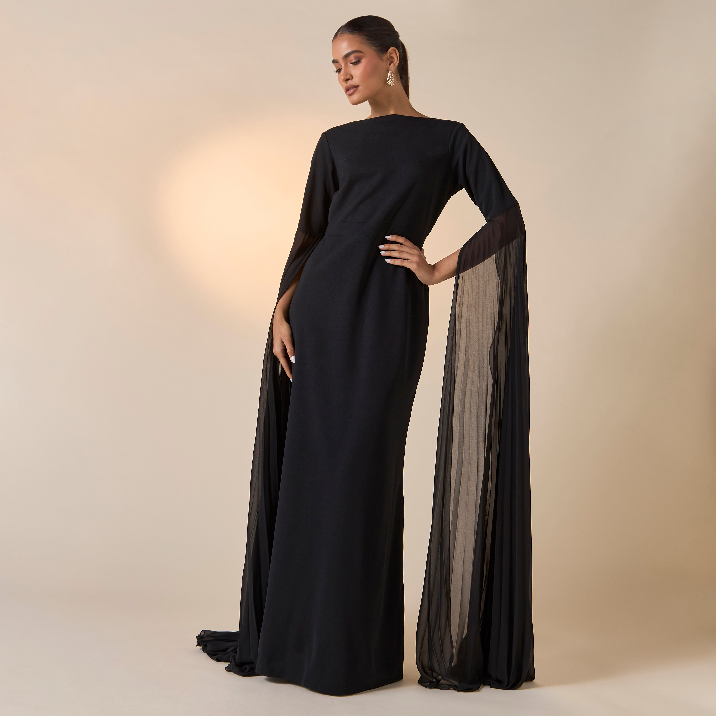 فستان سادة بياقة قارب وأكمام كاب من فيور-women-clothing-dresses-image-1