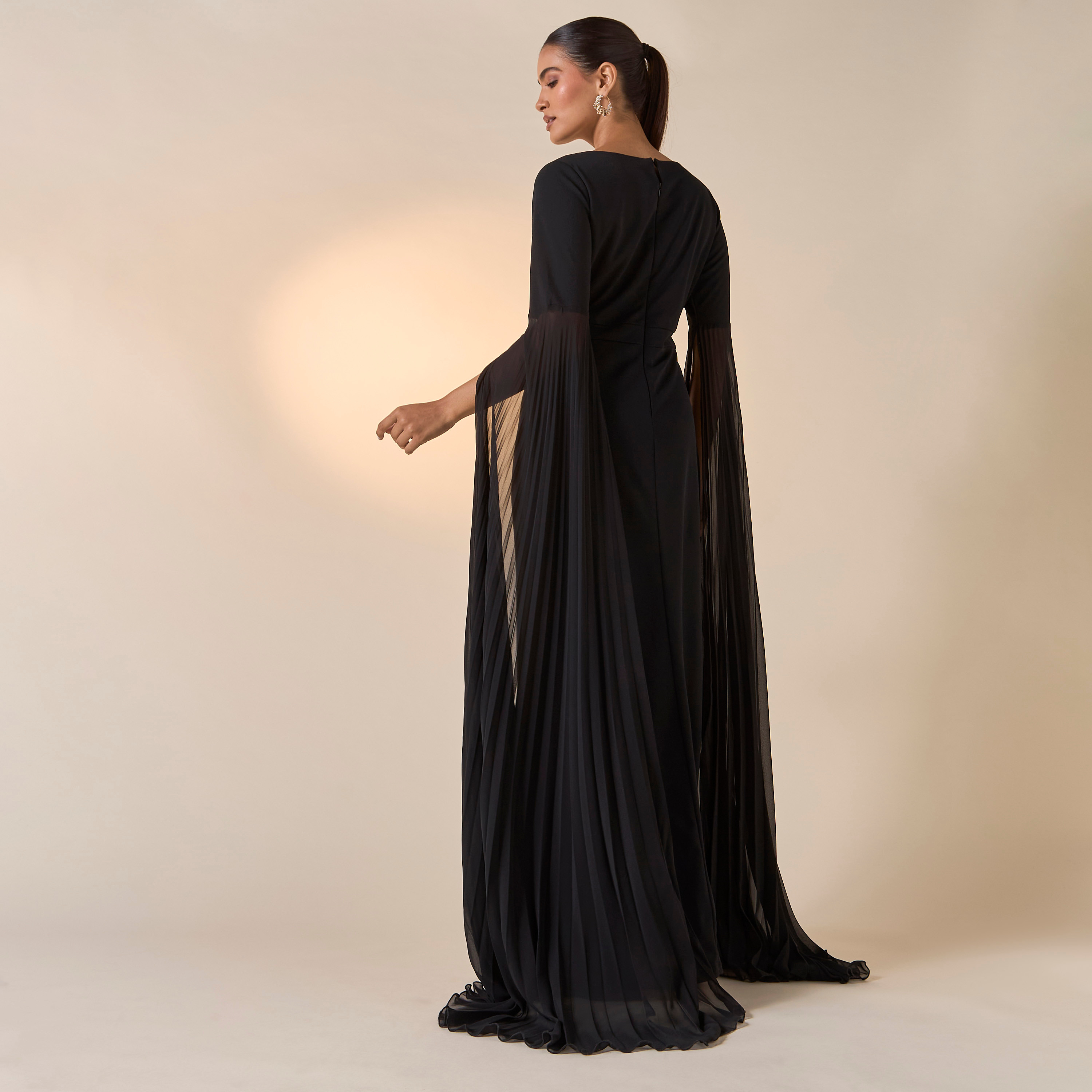 FYOR Solid Boat Neck Dress with Cape Sleeves-women-clothing-dresses-image-3