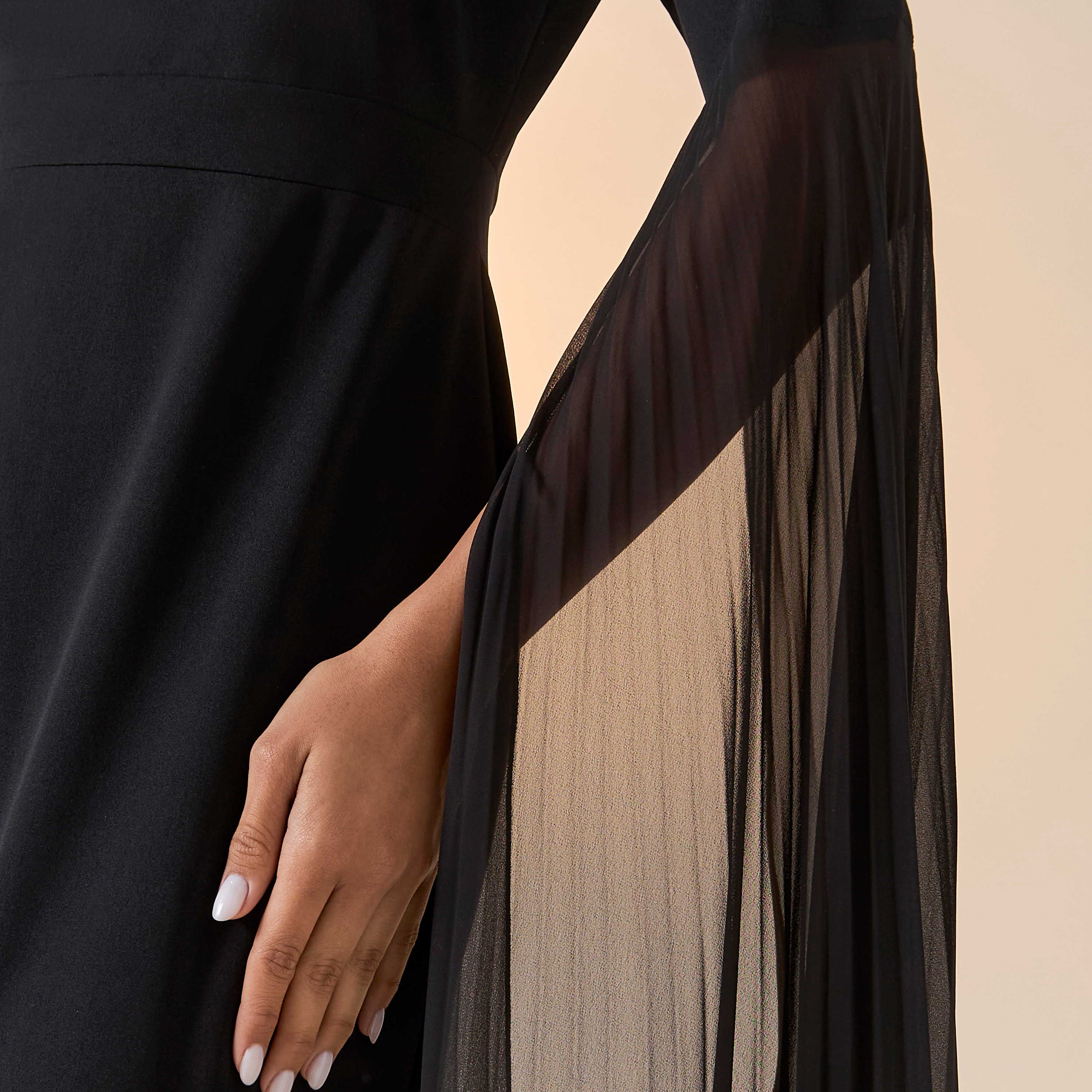 FYOR Solid Boat Neck Dress with Cape Sleeves-women-clothing-dresses-image-5