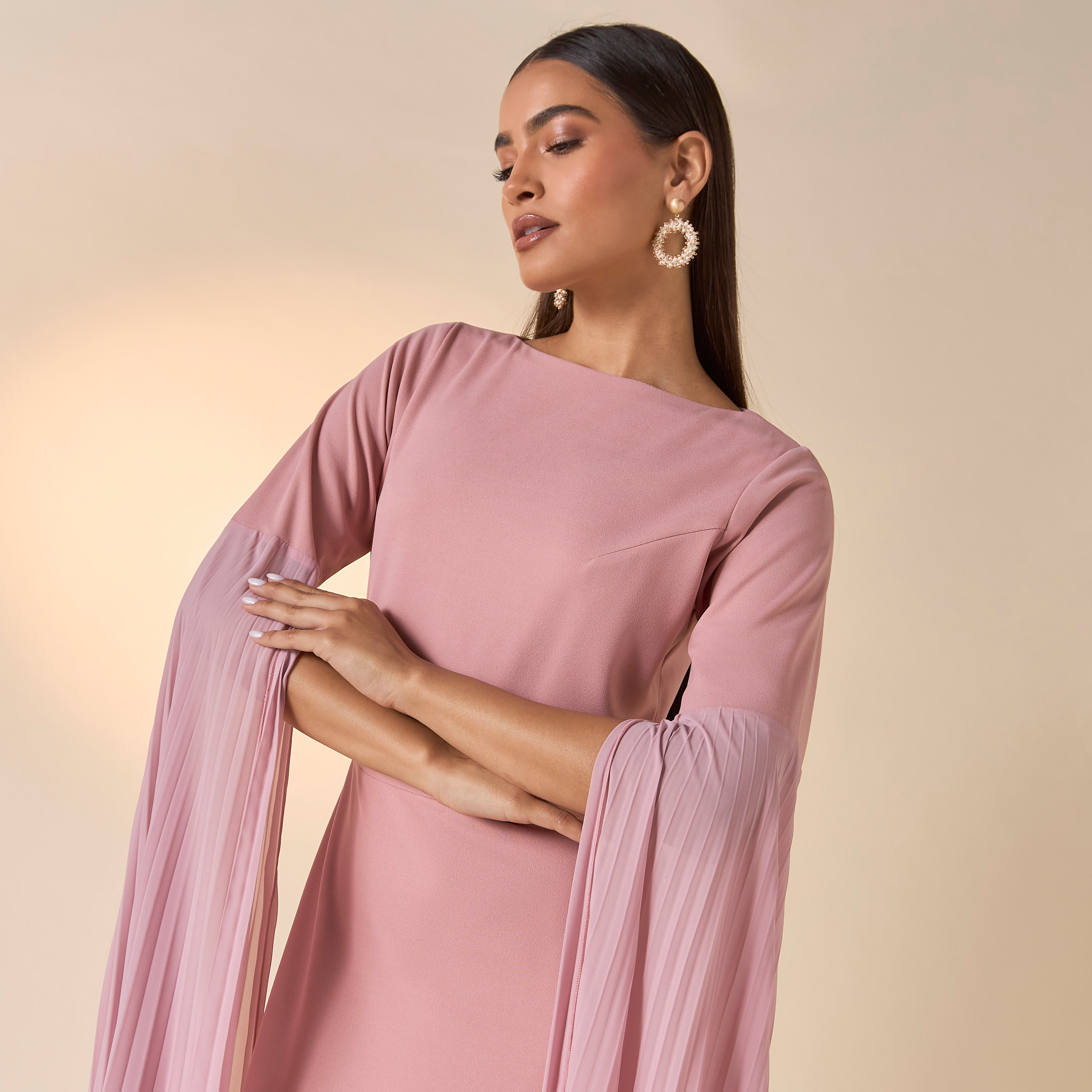 فستان سادة بياقة قارب وأكمام كاب من فيور-women-clothing-dresses-image-10