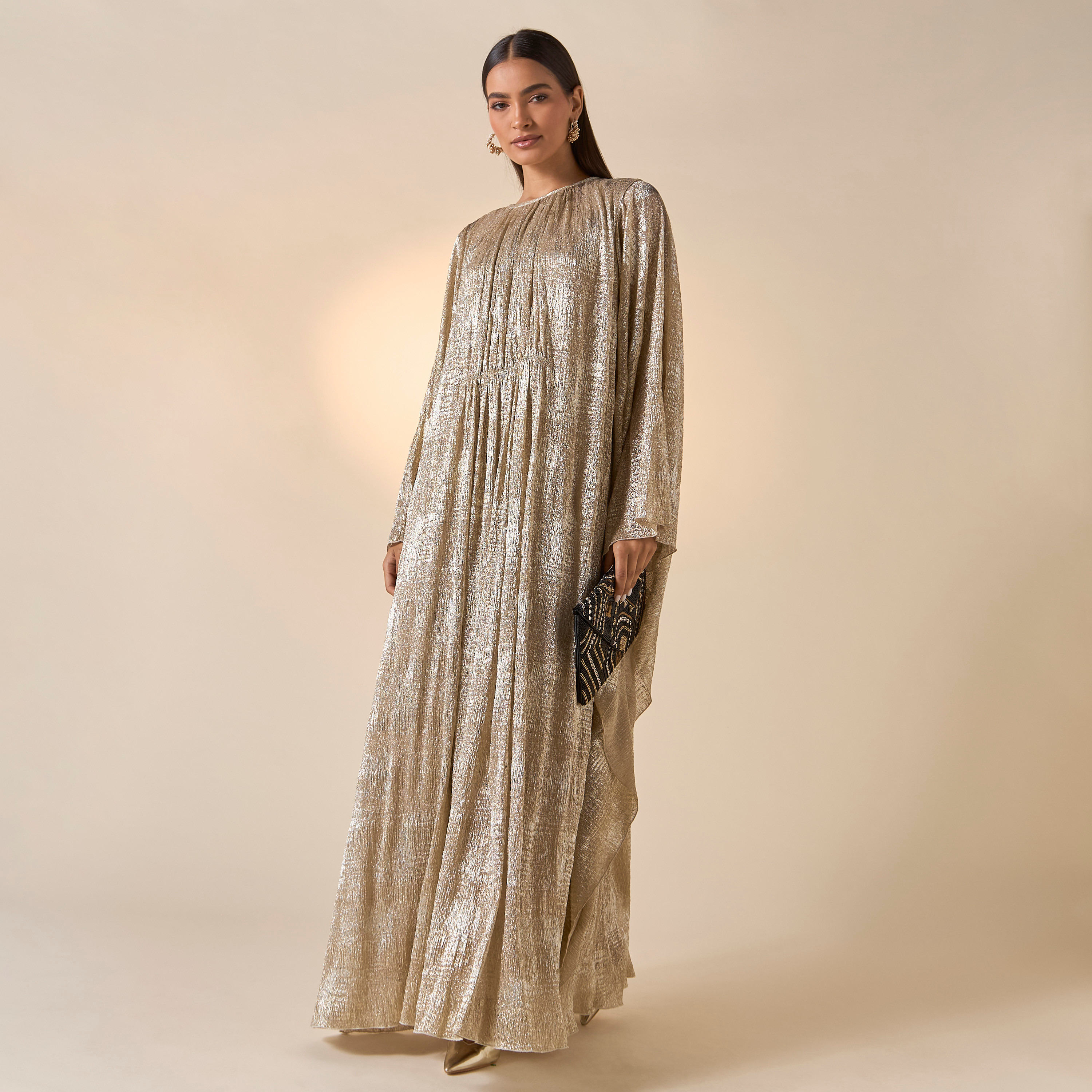FYOR Textured Round Neck Dress with Flared Sleeves-women-clothing-dresses-image-2