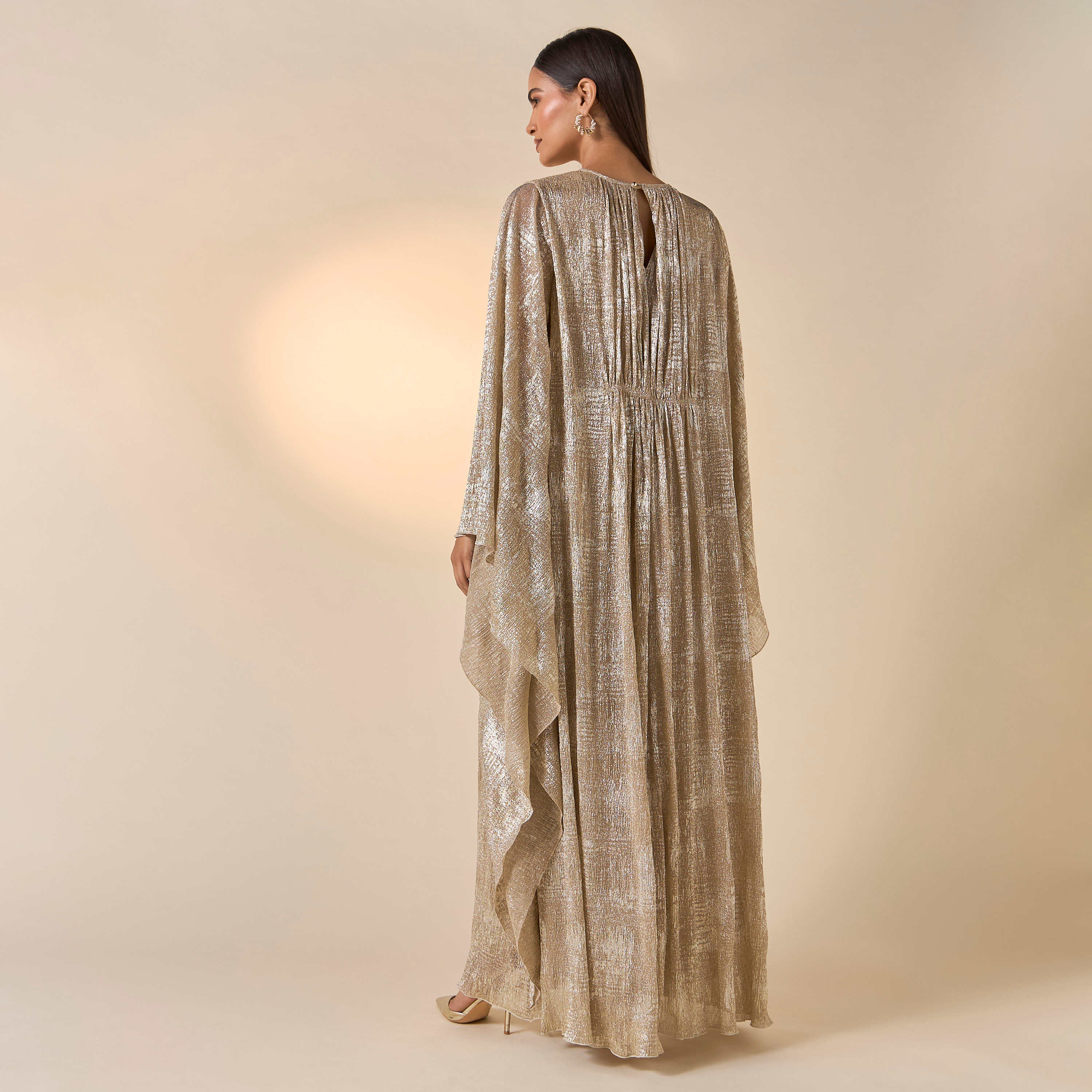 FYOR Textured Round Neck Dress with Flared Sleeves-women-clothing-dresses-image-3