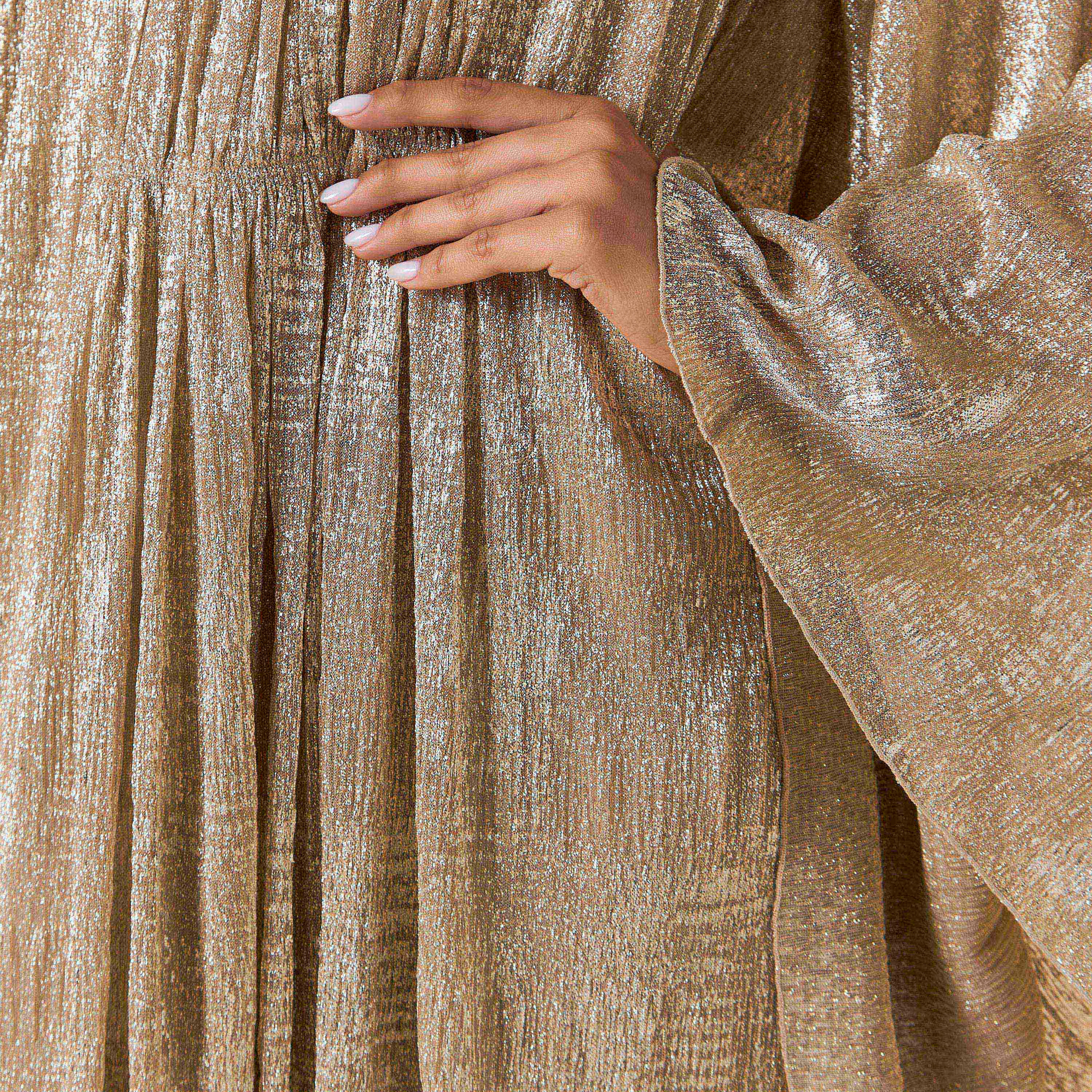 فستان بارز الملمس بياقة مستديرة وأكمام واسعة من فيور-women-clothing-dresses-image-5