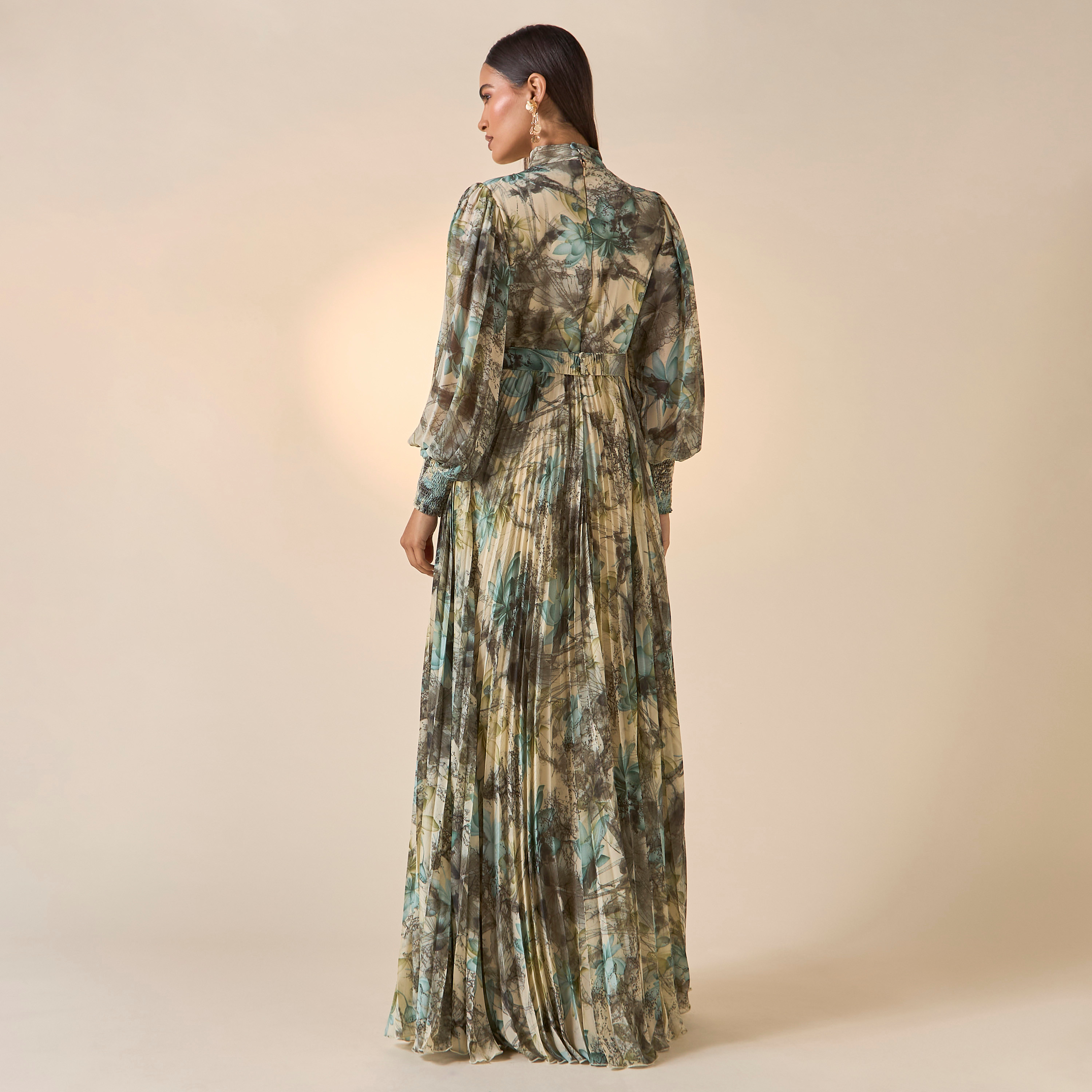FYOR All-Over Print High Neck Dress with Bishop Sleeves-women-clothing-dresses-image-3