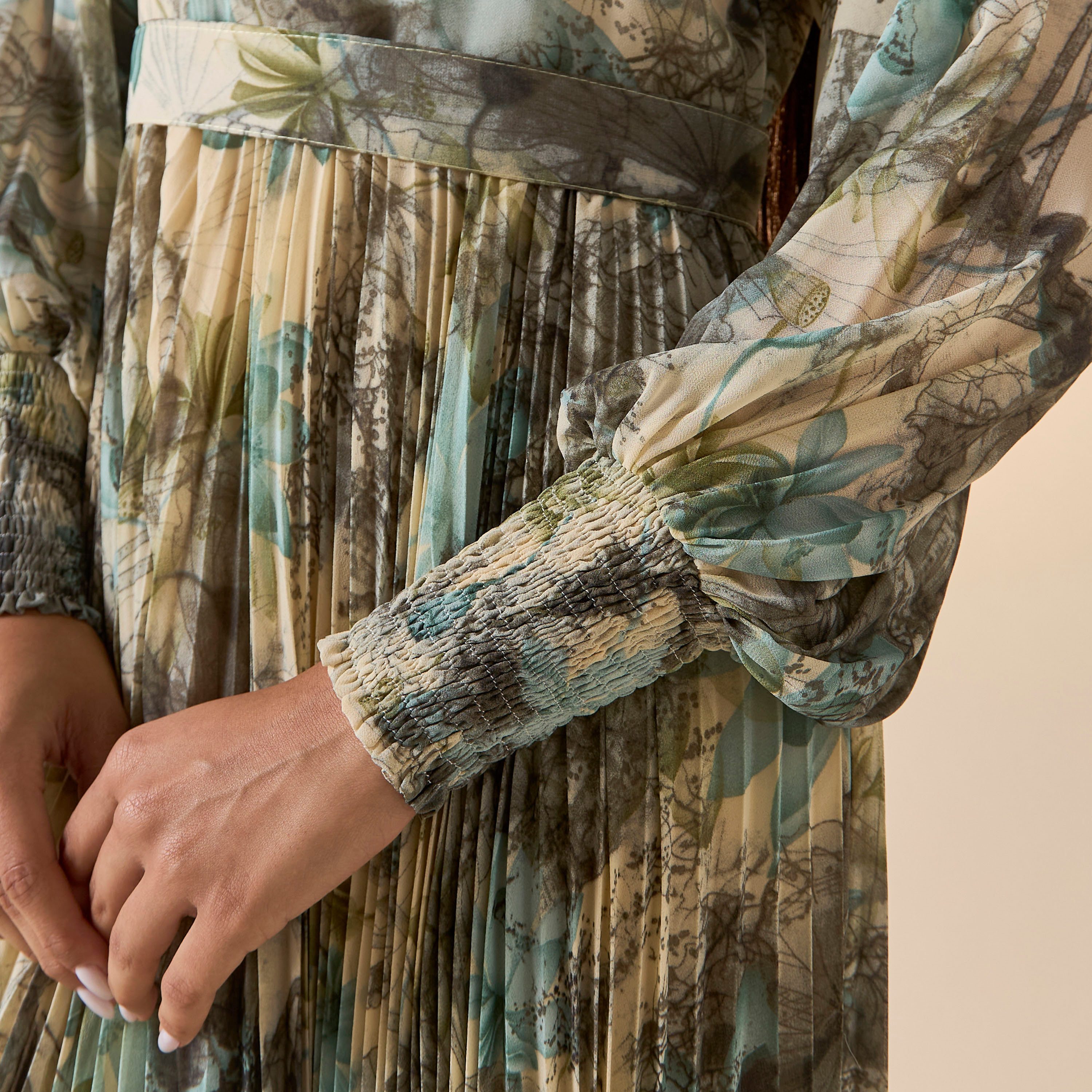 FYOR All-Over Print High Neck Dress with Bishop Sleeves-women-clothing-dresses-image-5