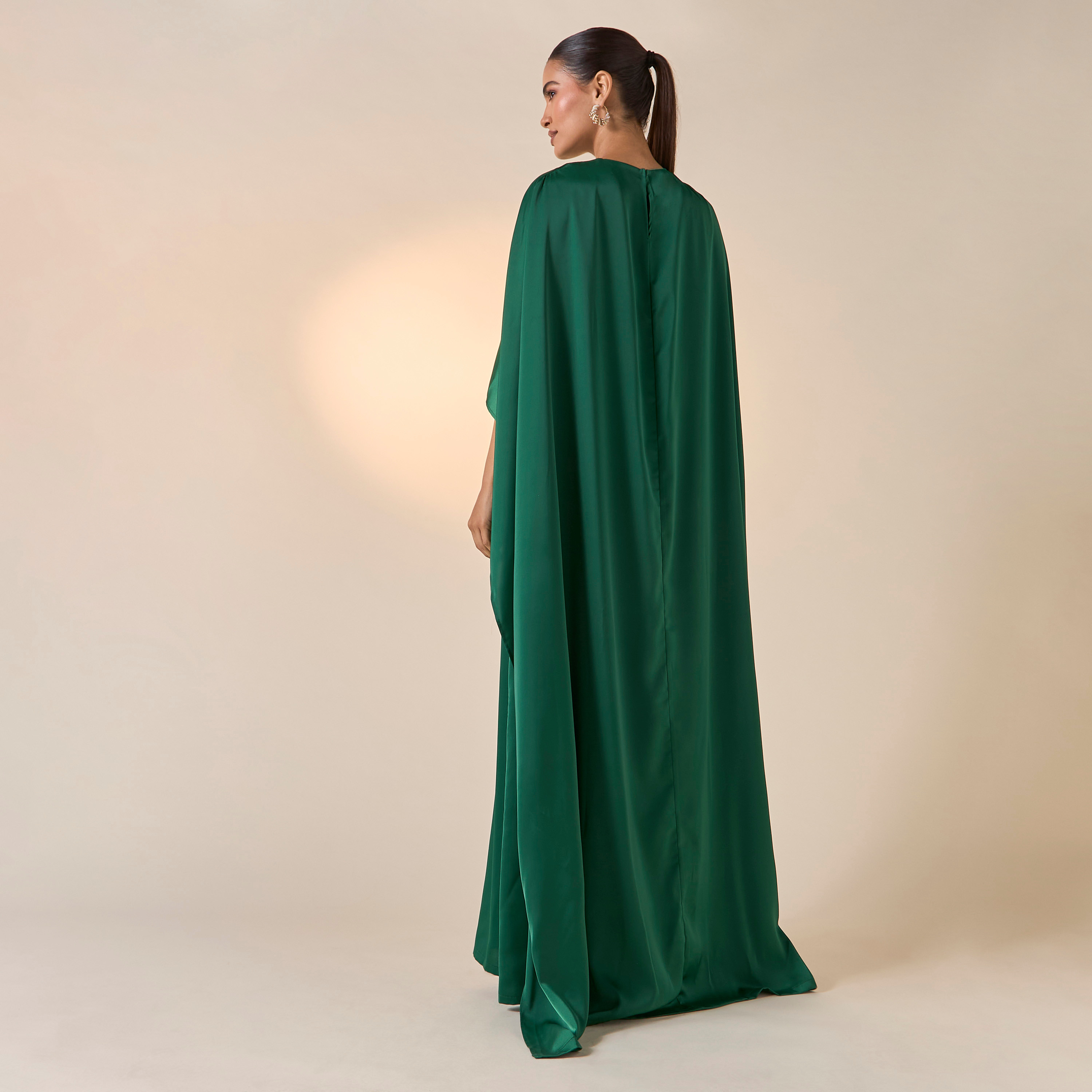 FYOR Solid Round Neck Dress with Cape Sleeves-women-clothing-dresses-image-3