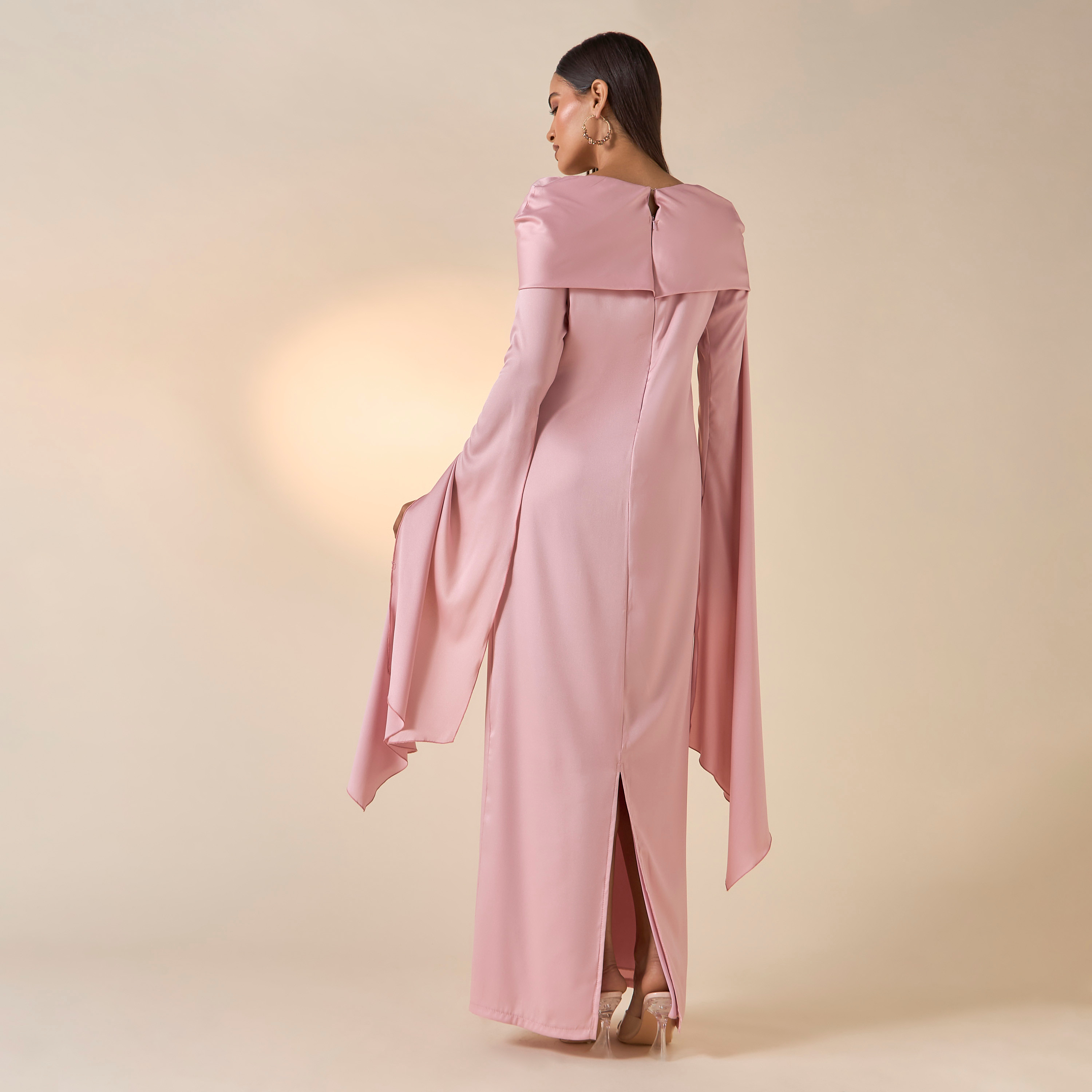 FYOR Solid Dress with Cape Sleeves and Slit Detail-women-clothing-dresses-image-2