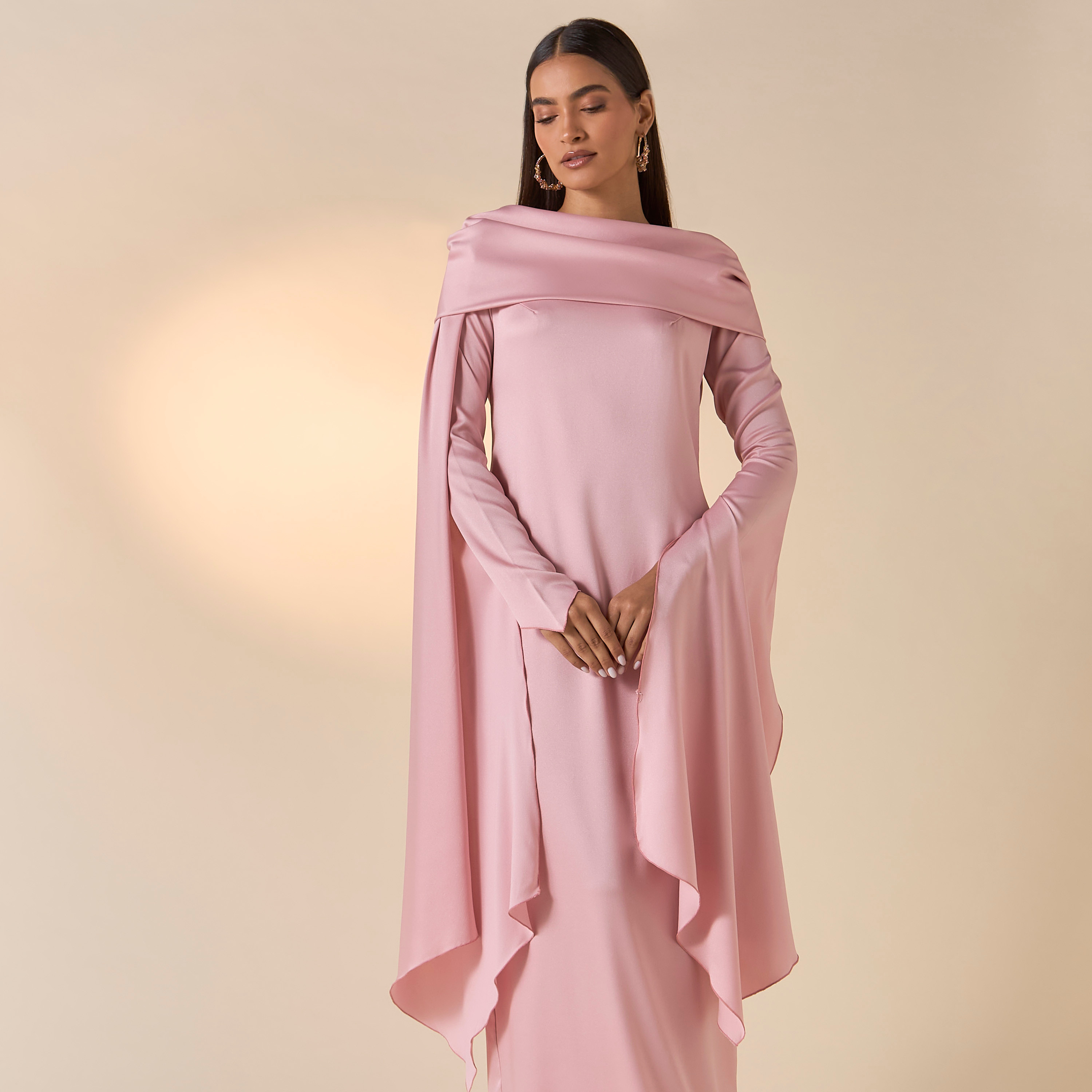 FYOR Solid Dress with Cape Sleeves and Slit Detail-women-clothing-dresses-image-3