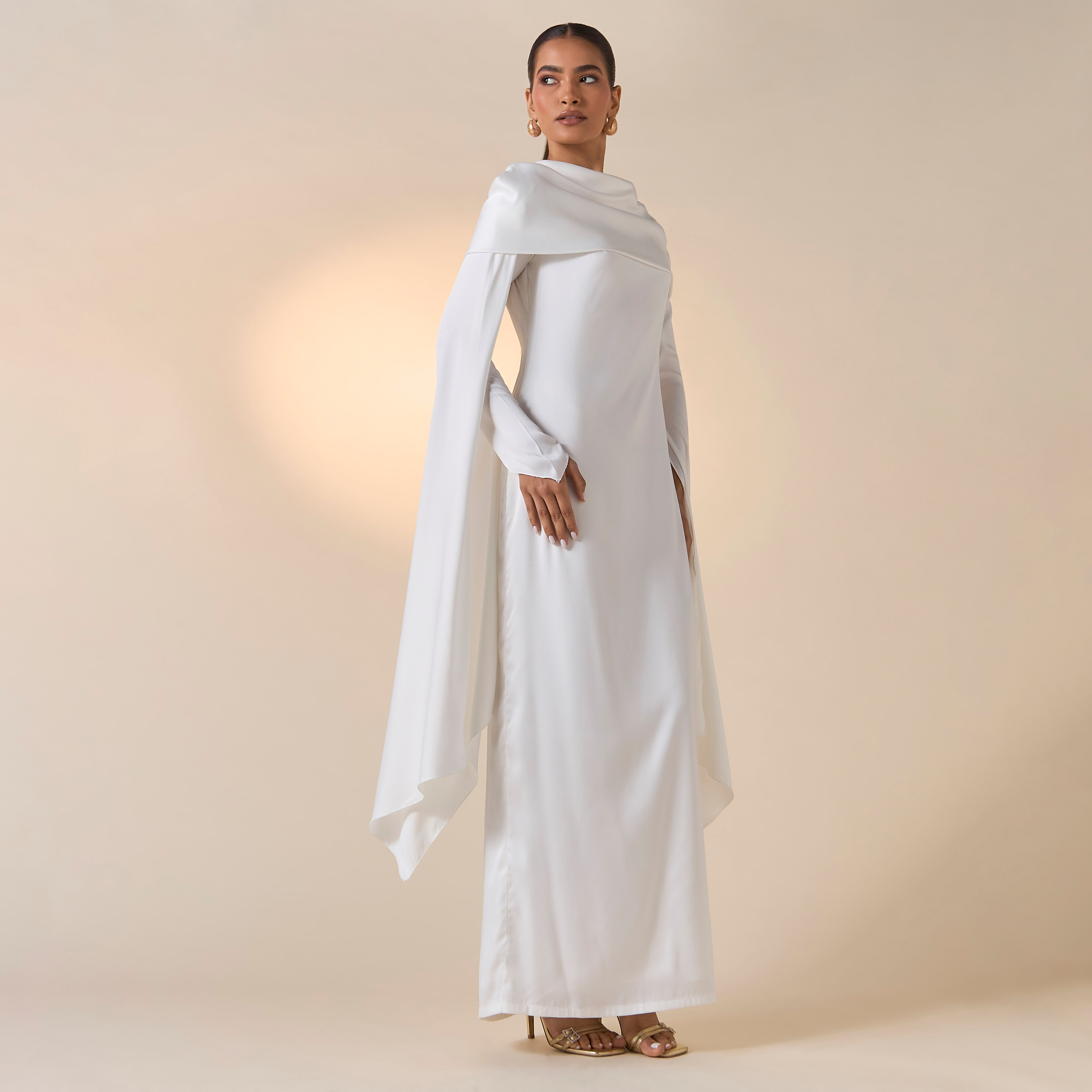 FYOR Solid Dress with Cape Sleeves and Slit Detail-women-clothing-dresses-image-2