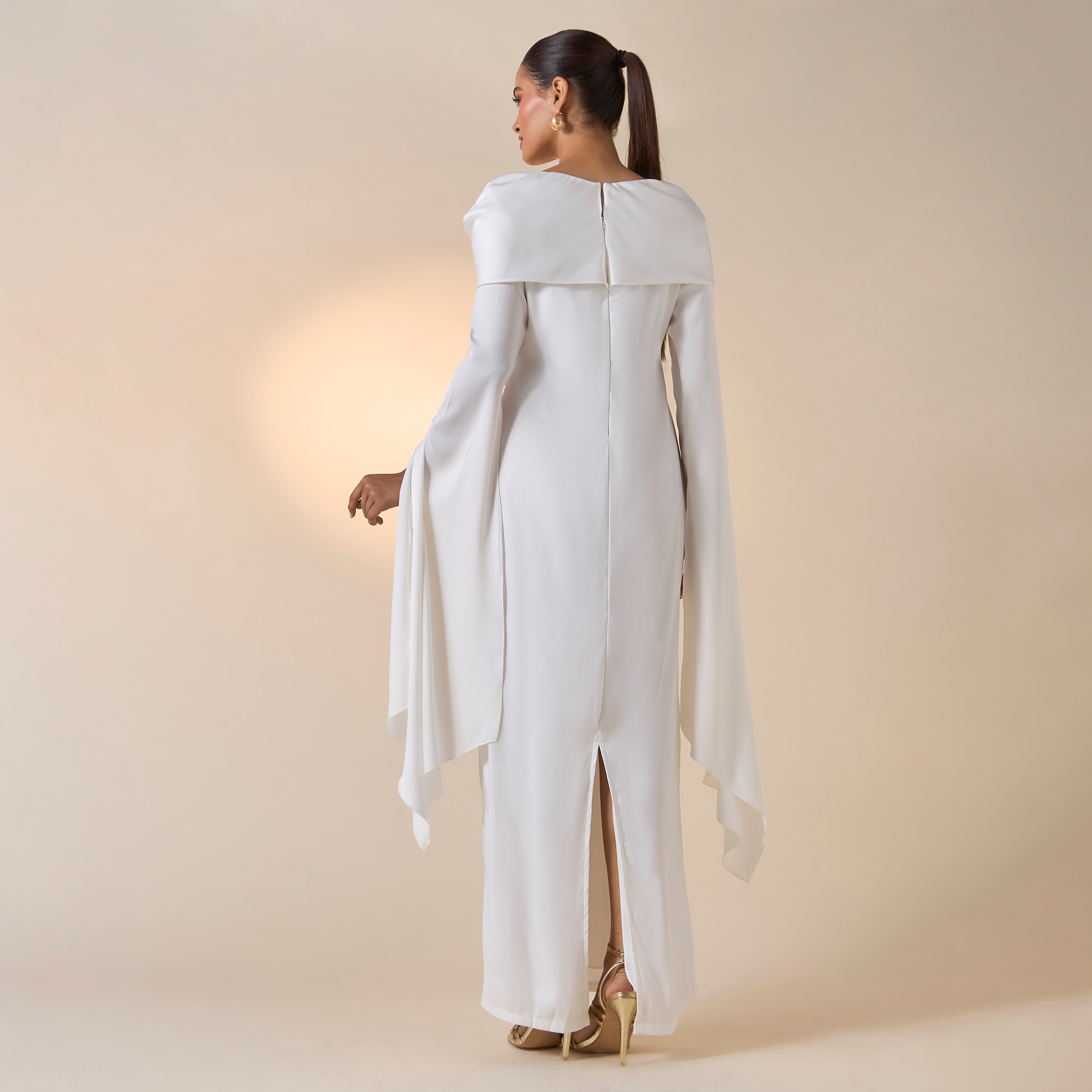 FYOR Solid Dress with Cape Sleeves and Slit Detail-women-clothing-dresses-image-3