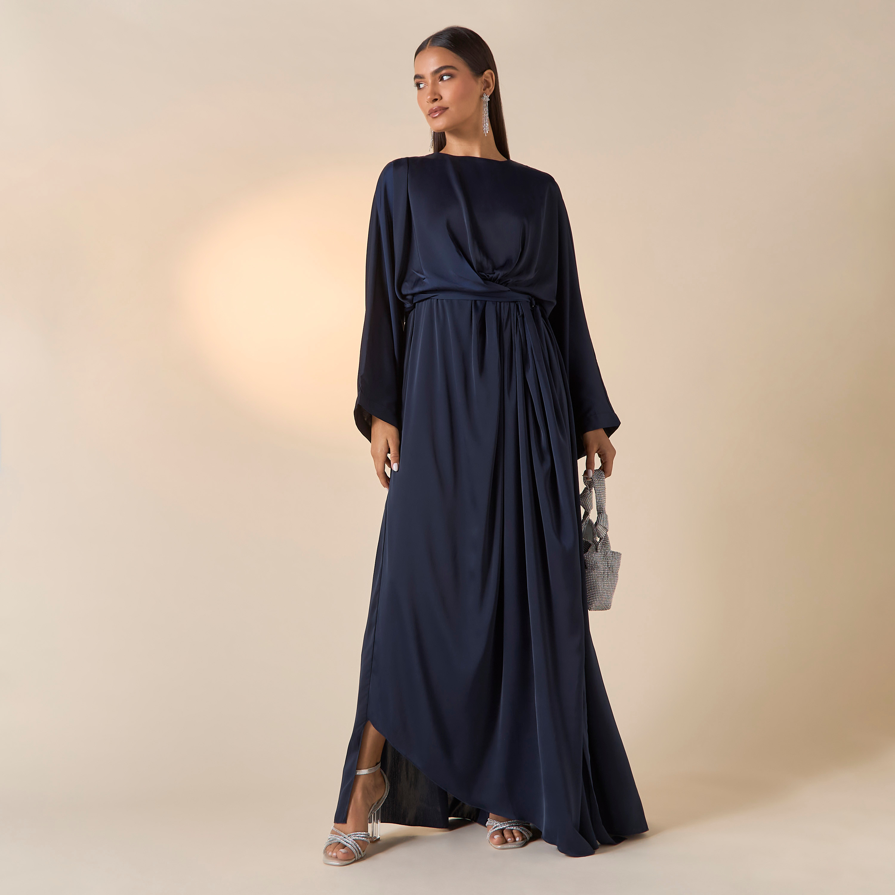 FYOR Solid Round Neck Dress with Long Sleeves-women-clothing-dresses-image-1