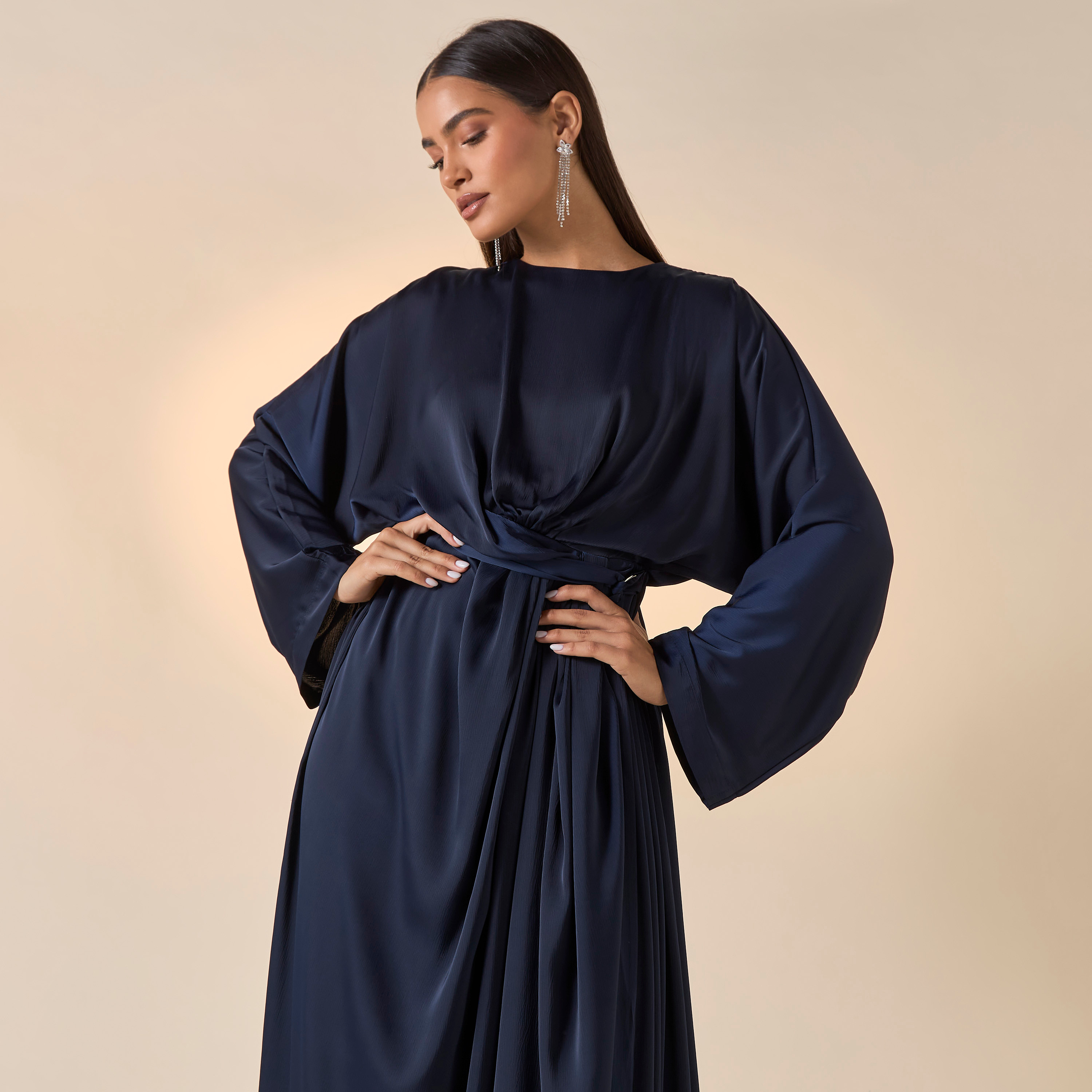 FYOR Solid Round Neck Dress with Long Sleeves-women-clothing-dresses-image-2