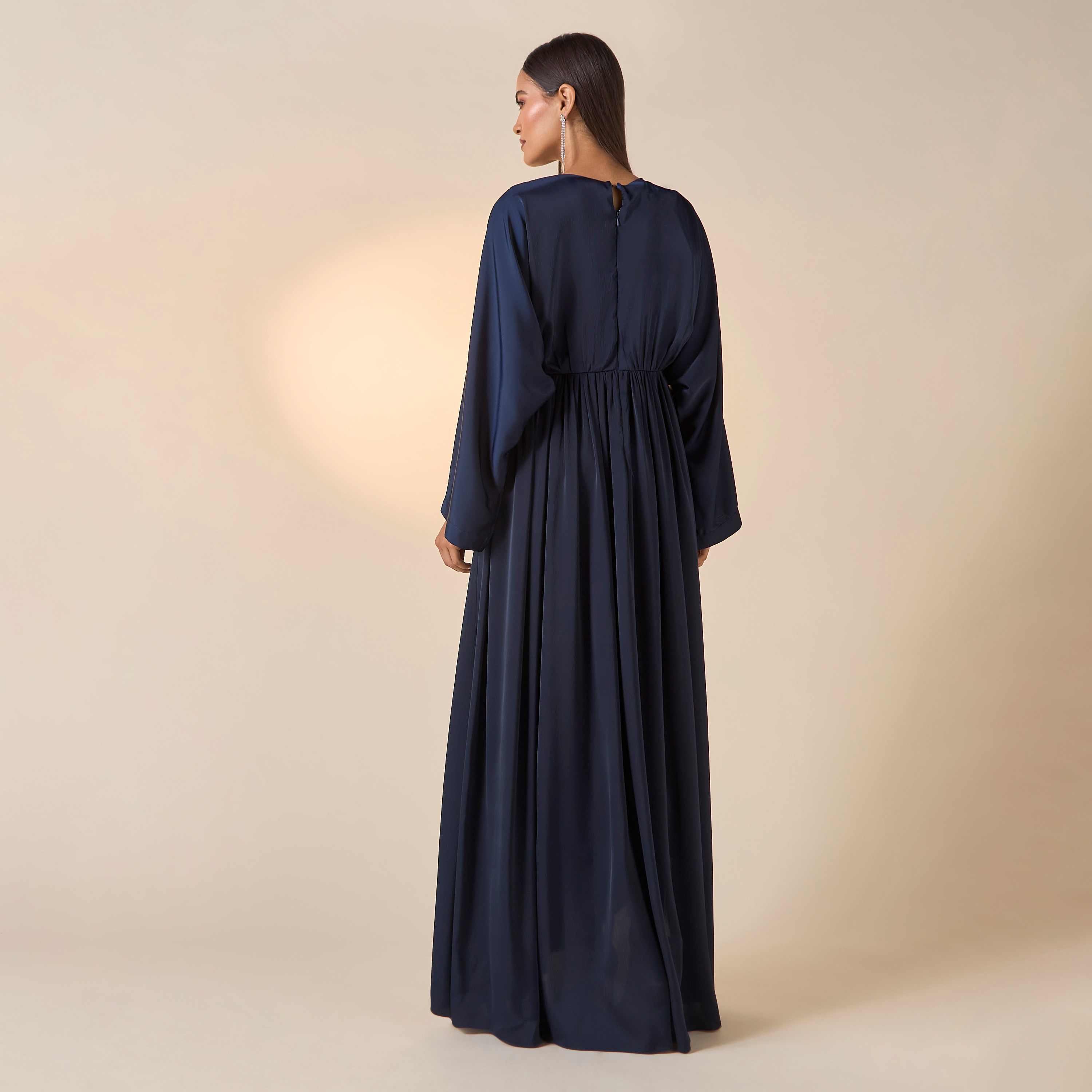 فستان سادة بياقة مستديرة وأكمام طويلة من فيور-women-clothing-dresses-image-3