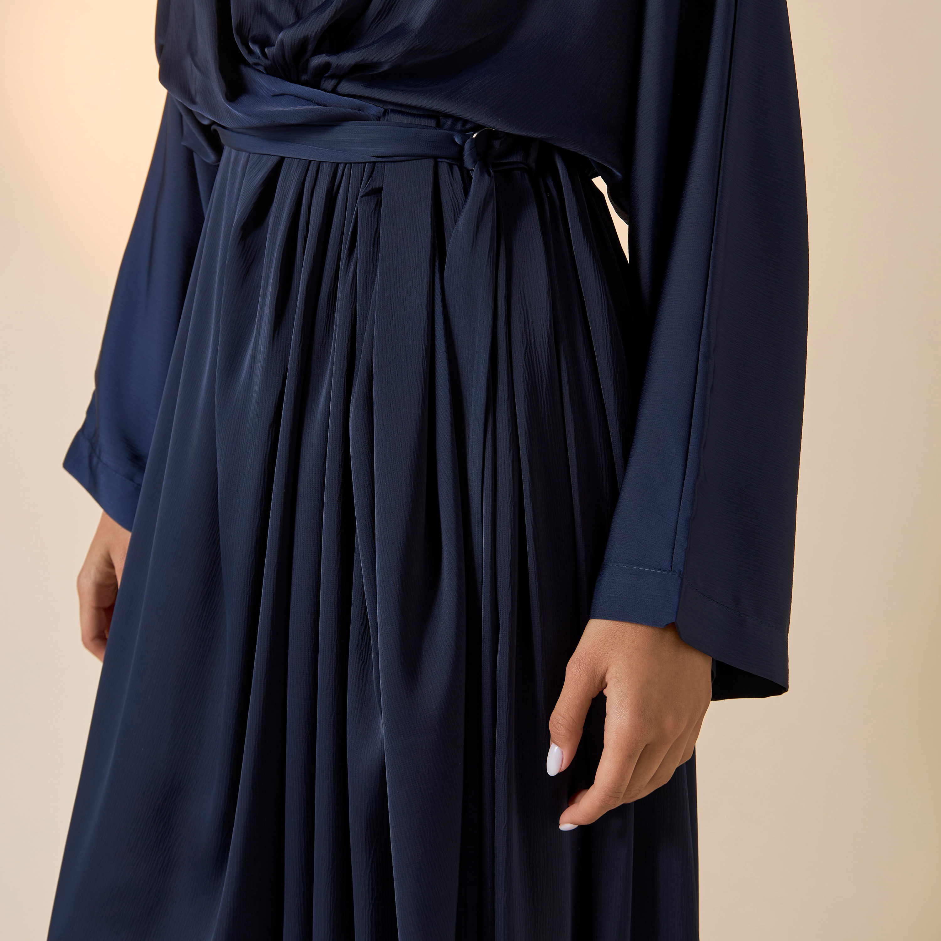 فستان سادة بياقة مستديرة وأكمام طويلة من فيور-women-clothing-dresses-image-4
