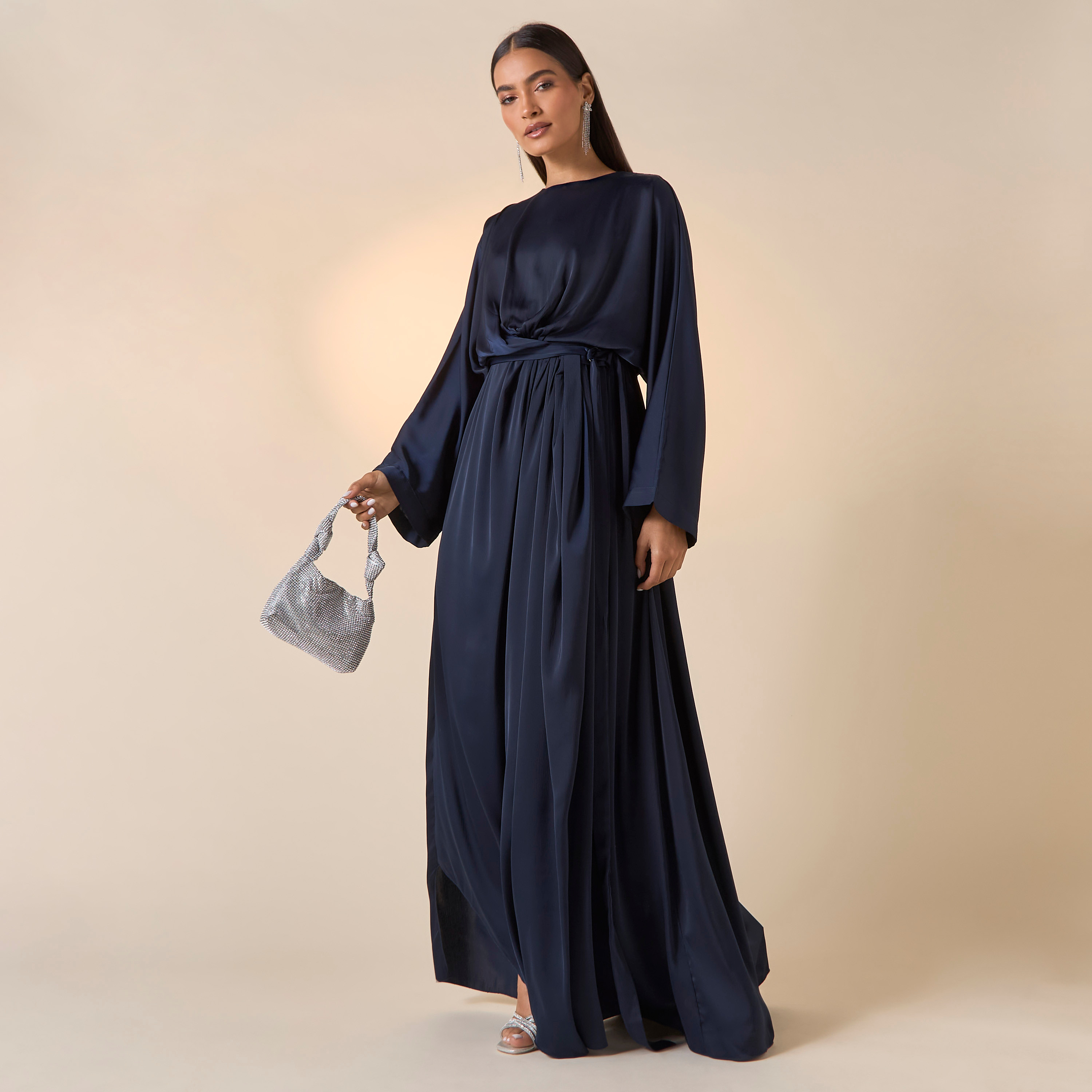FYOR Solid Round Neck Dress with Long Sleeves-women-clothing-dresses-image-6