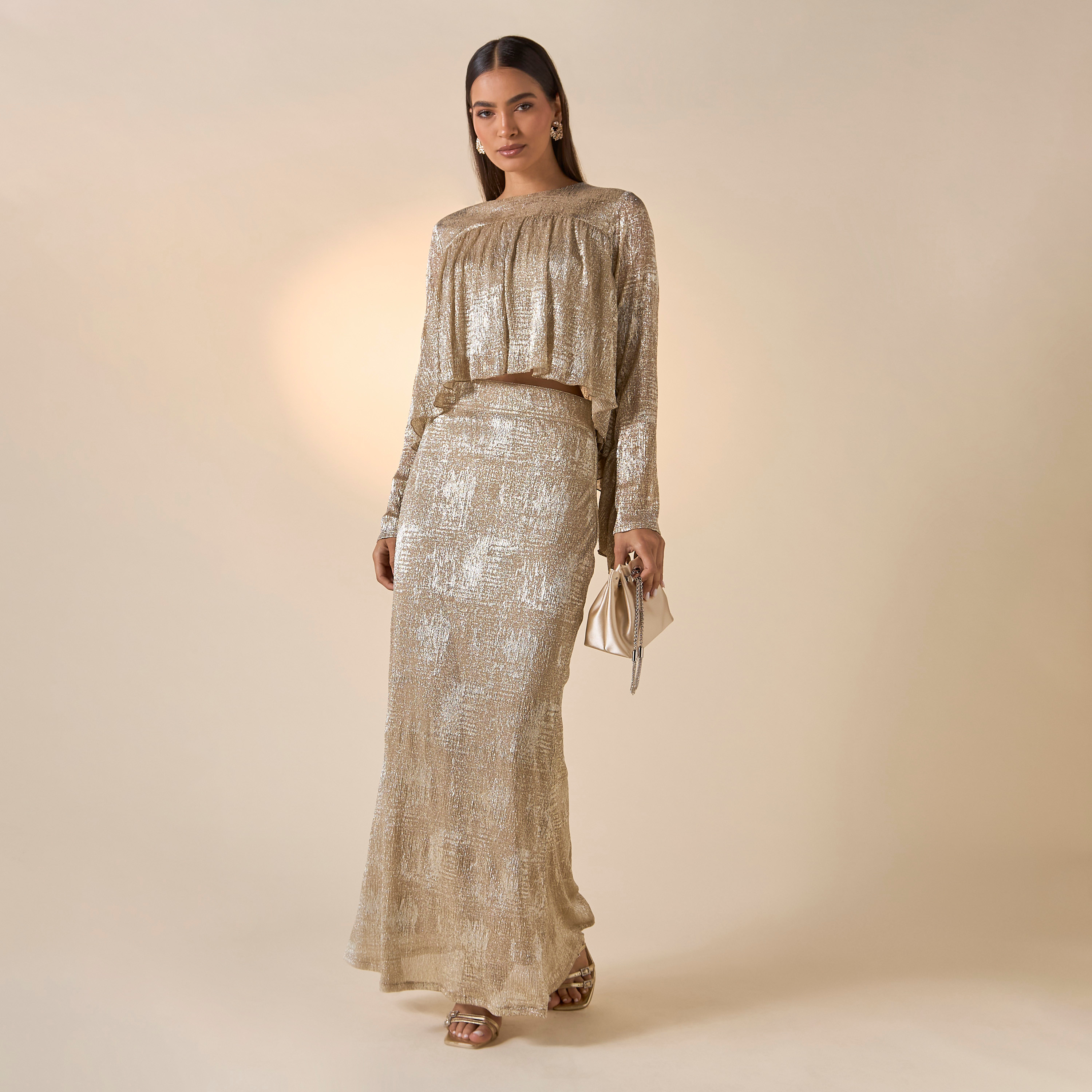 FYOR Textured Round Neck Crop Top and Skirt Set-women-clothing-coordsets-image-1