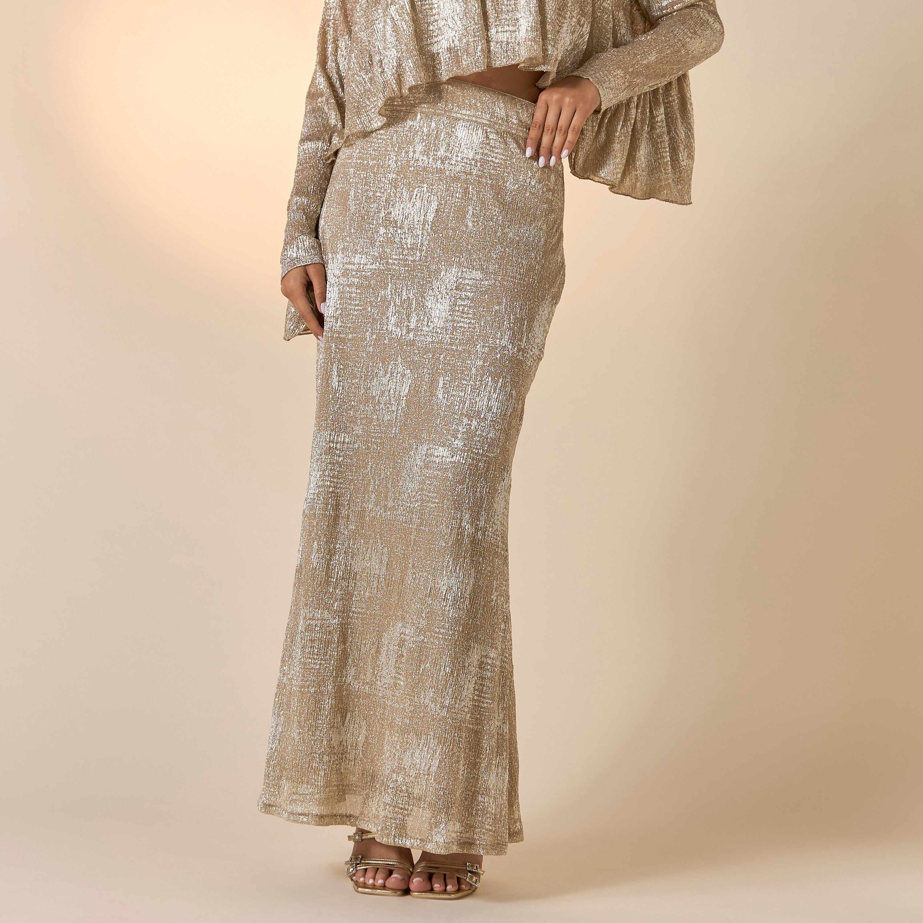 FYOR Textured Round Neck Crop Top and Skirt Set-women-clothing-coordsets-image-4