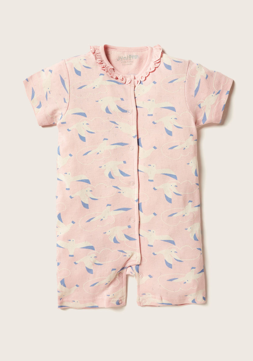 Juniors Printed Romper with Round Neck and Short Sleeves-Rompers%2C Dungarees and Jumpsuits-image-0