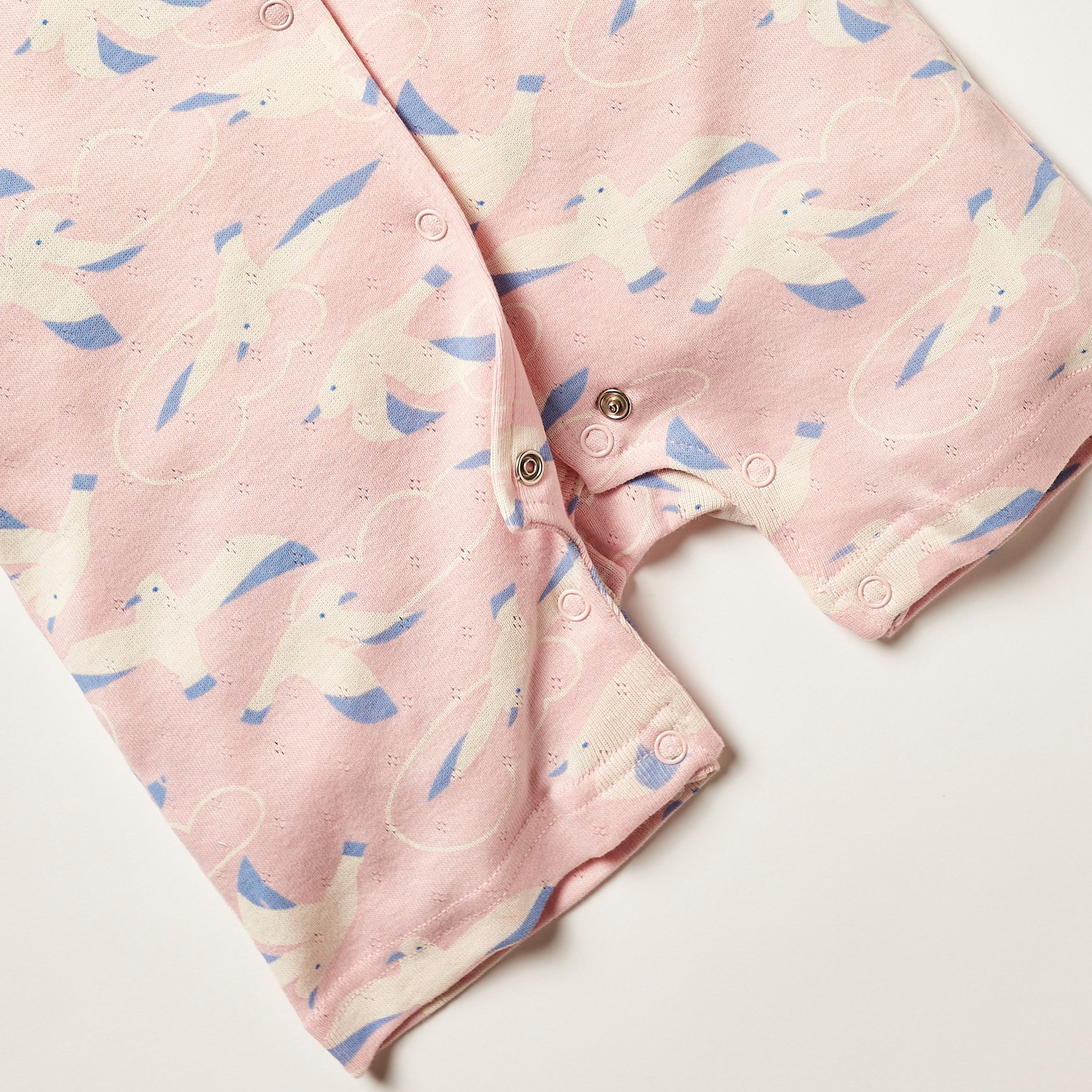 Juniors Printed Romper with Round Neck and Short Sleeves-baby-girls-clothing-rompers-image-4