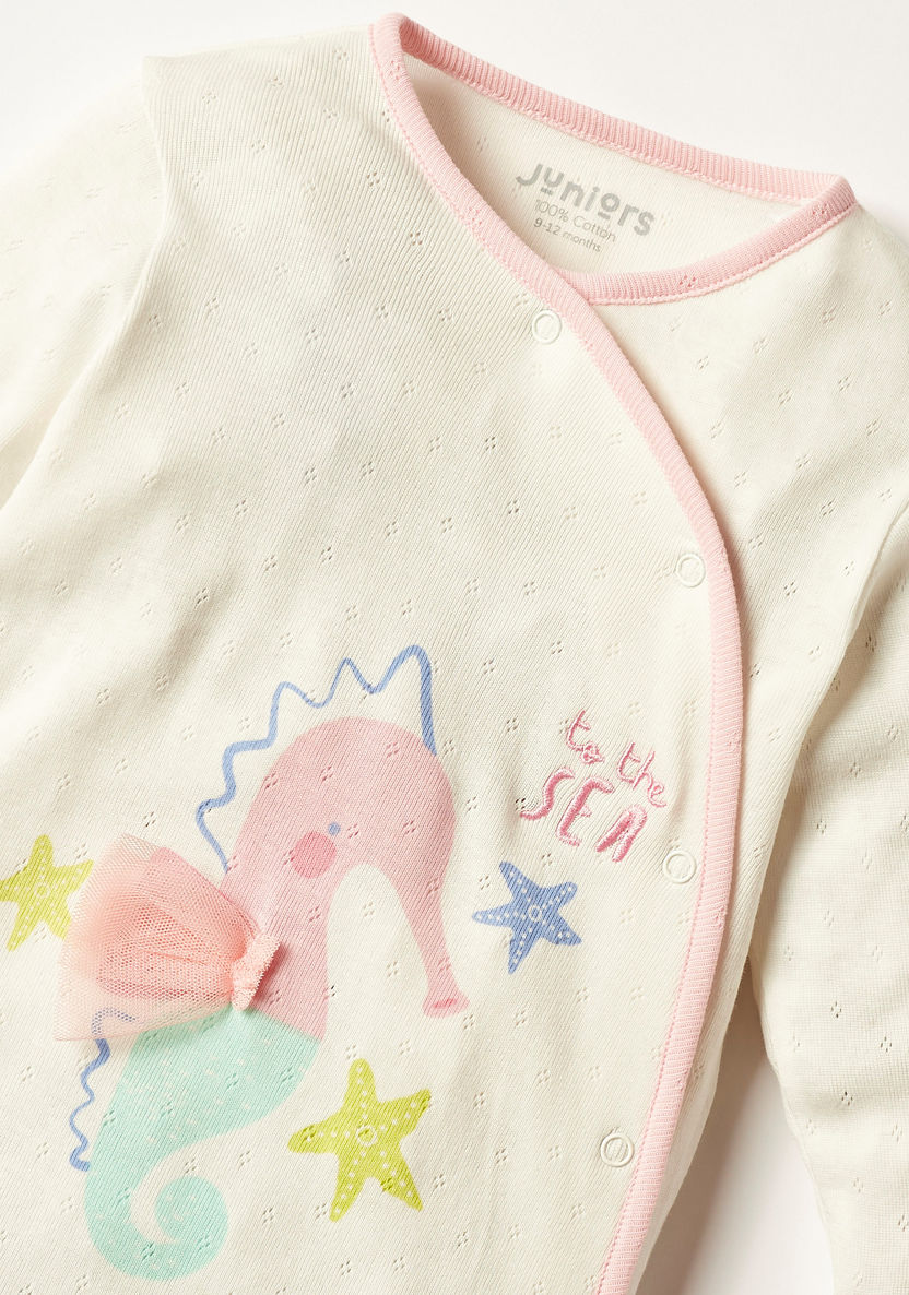Juniors Printed Closed Feet Sleepsuit with Long Sleeves and Embroidered Detail-Sleepsuits-image-1