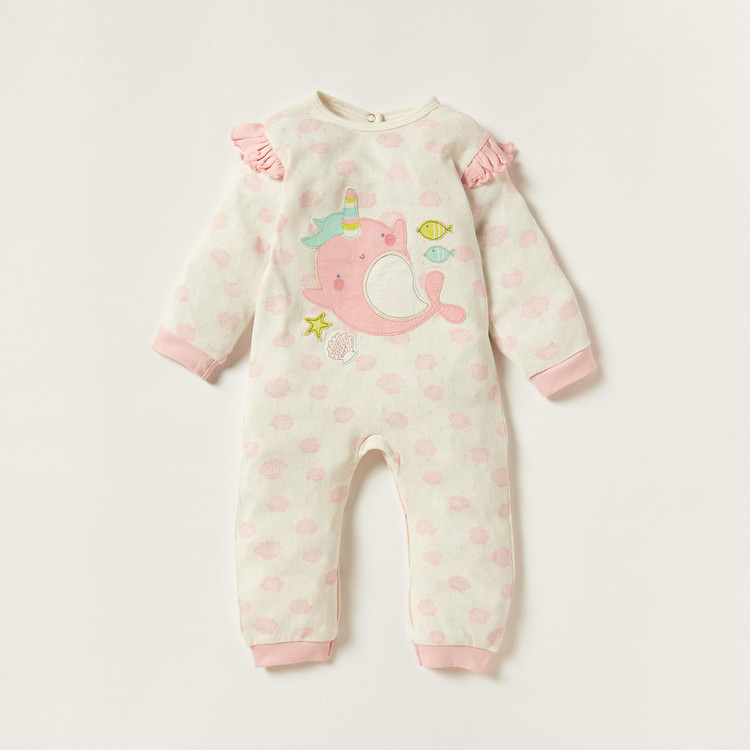 Juniors Printed Sleepsuit with Ruffles and Button Closure