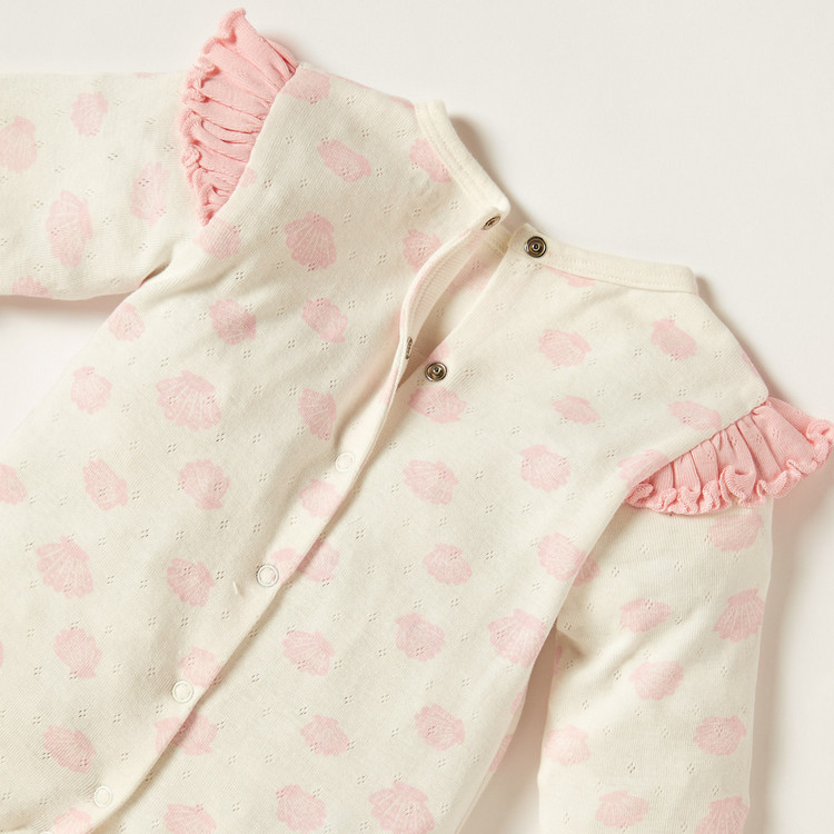 Juniors Printed Sleepsuit with Ruffles and Button Closure