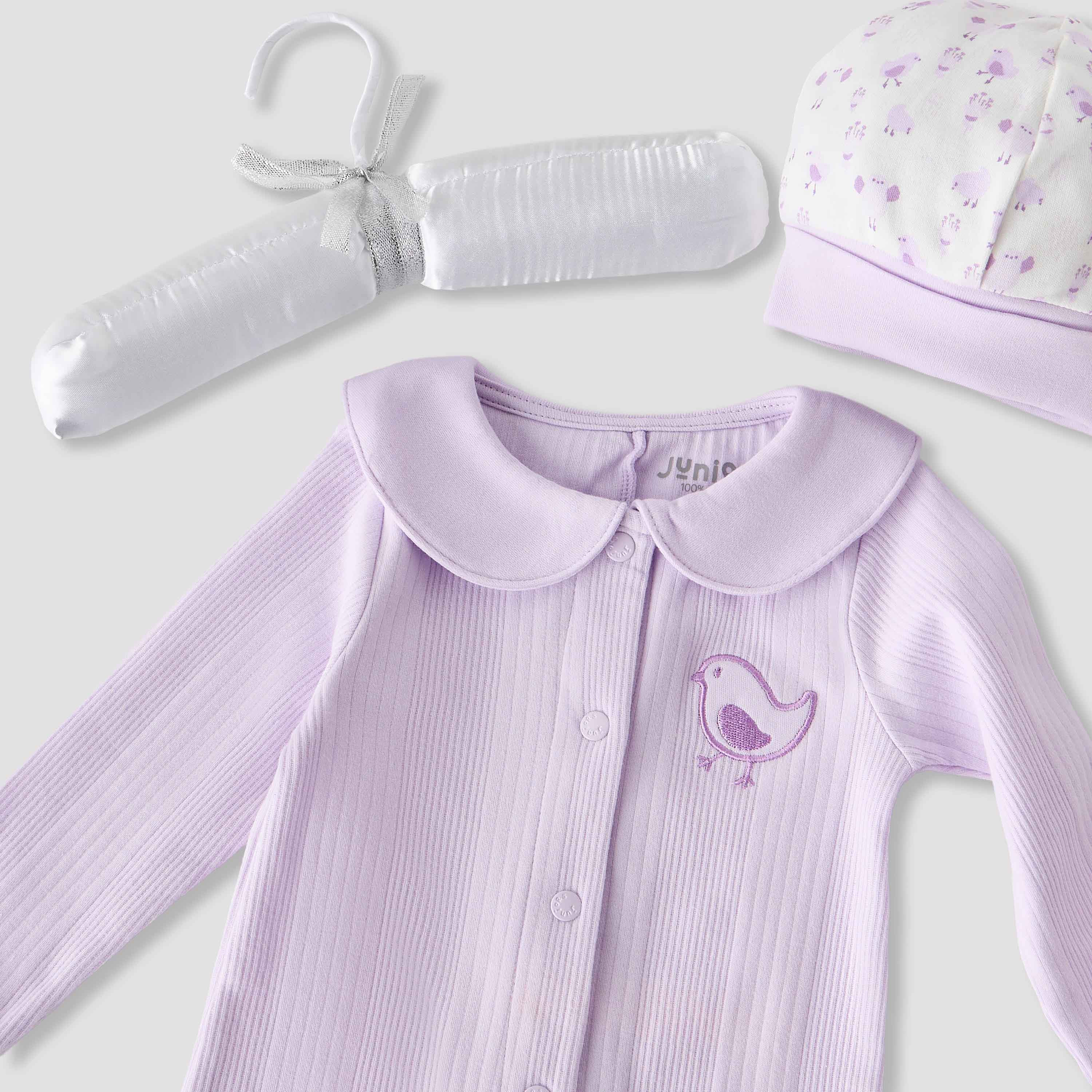 Juniors 5-Piece Girls Gift Set - Cotton - Sleepsuit, Blanket, Beanie Cap - Bird Print-baby-girls-clothing-setsandcoords-image-8