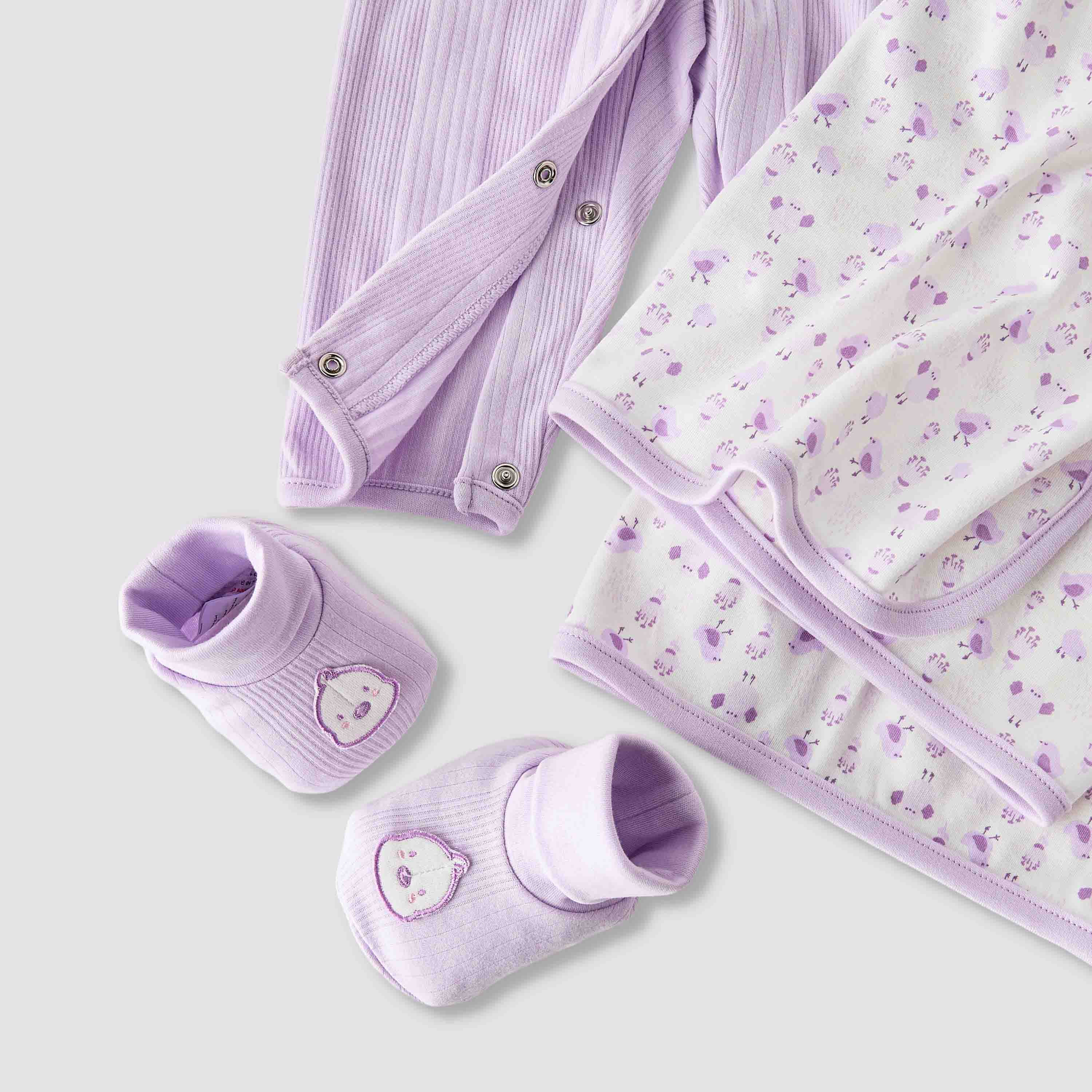 Juniors 5-Piece Girls Gift Set - Cotton - Sleepsuit, Blanket, Beanie Cap - Bird Print-baby-girls-clothing-setsandcoords-image-9