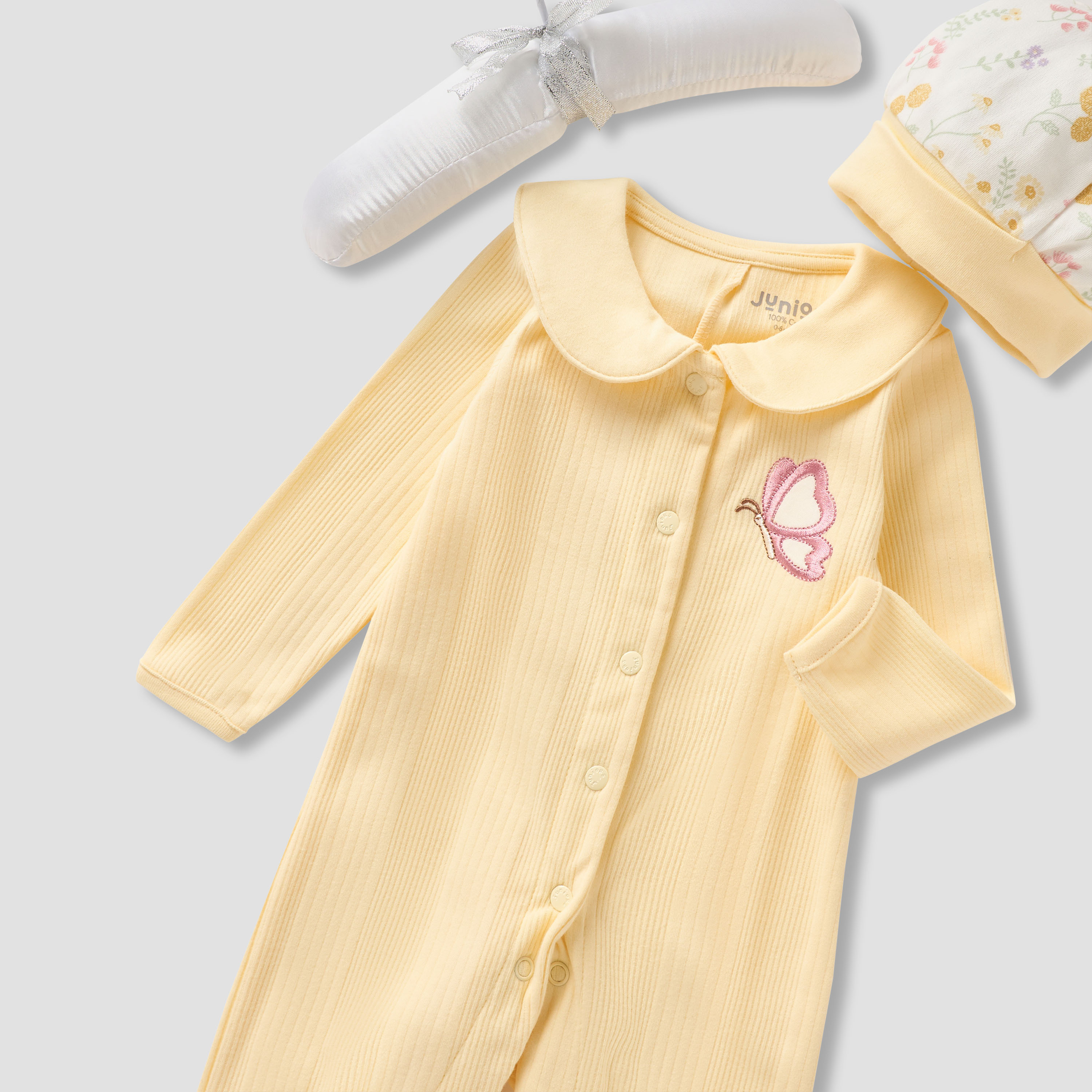 Juniors 5-Piece Girls Gift Set - Cotton - Sleepsuit, Blanket, Beanie, Hanger, Booties - Floral Print-baby-girls-clothing-setsandcoords-image-8