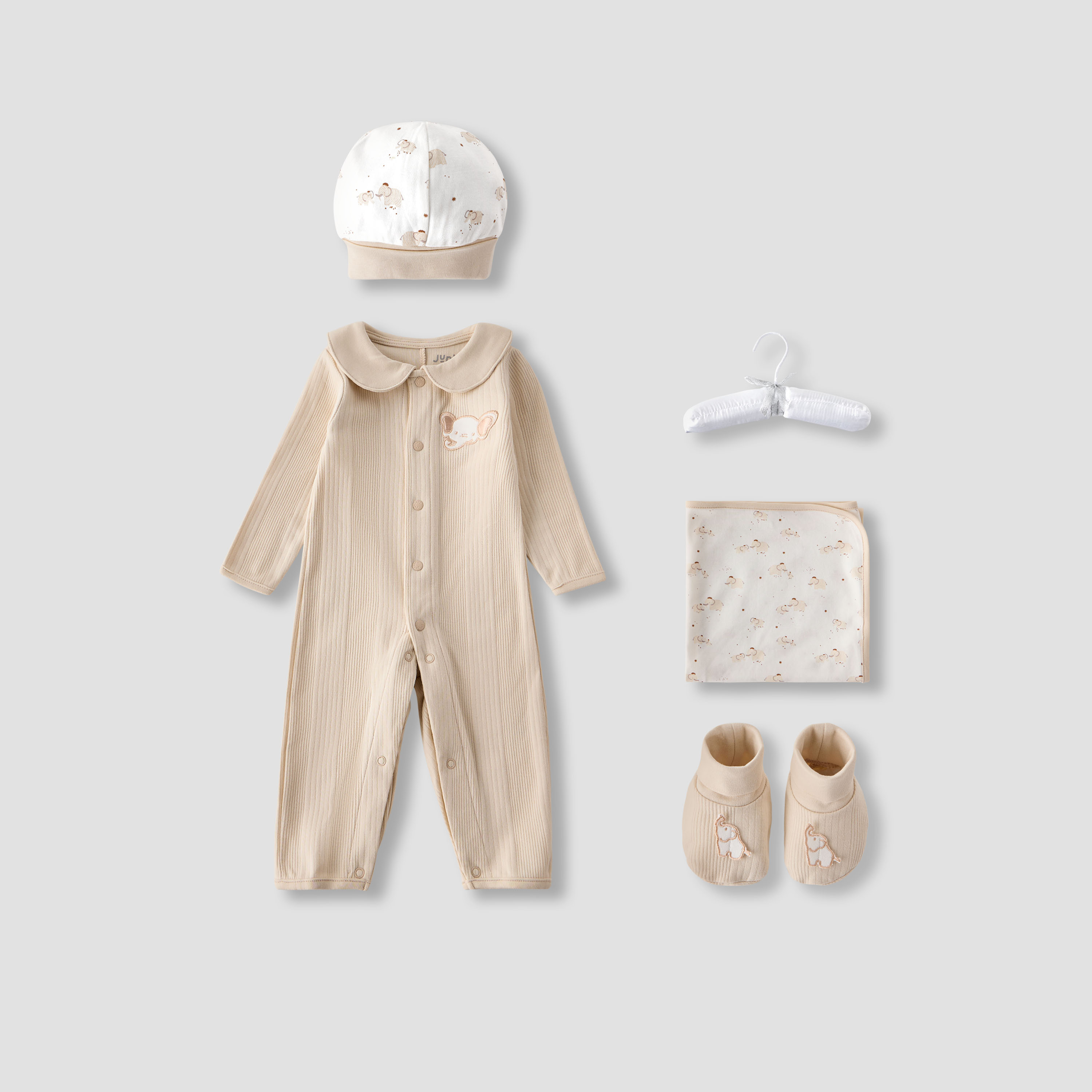 Juniors 5-Piece Girls Gift Set - Cotton - Sleepsuit, Blanket, Beanie Cap - Elephant Print-baby-girls-clothing-setsandcoords-image-2