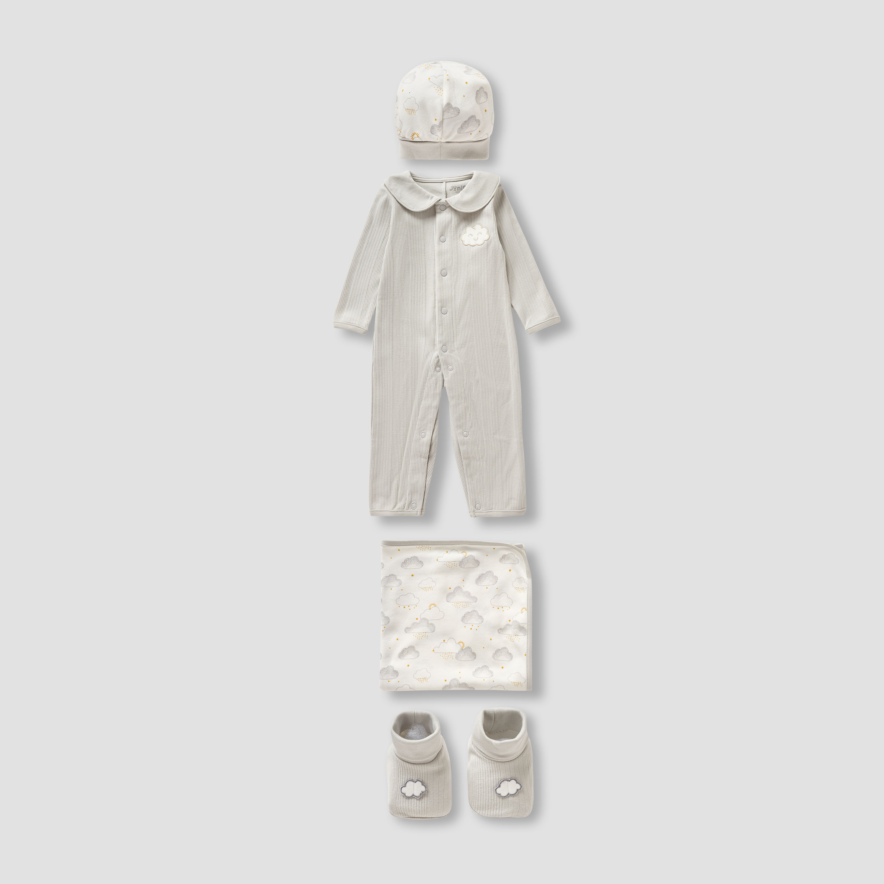 Juniors 4-Piece Girls Gift Set - Cotton - Bodysuit, Booties, Beanie Cap - Cloud Print-baby-girls-clothing-setsandcoords-image-2